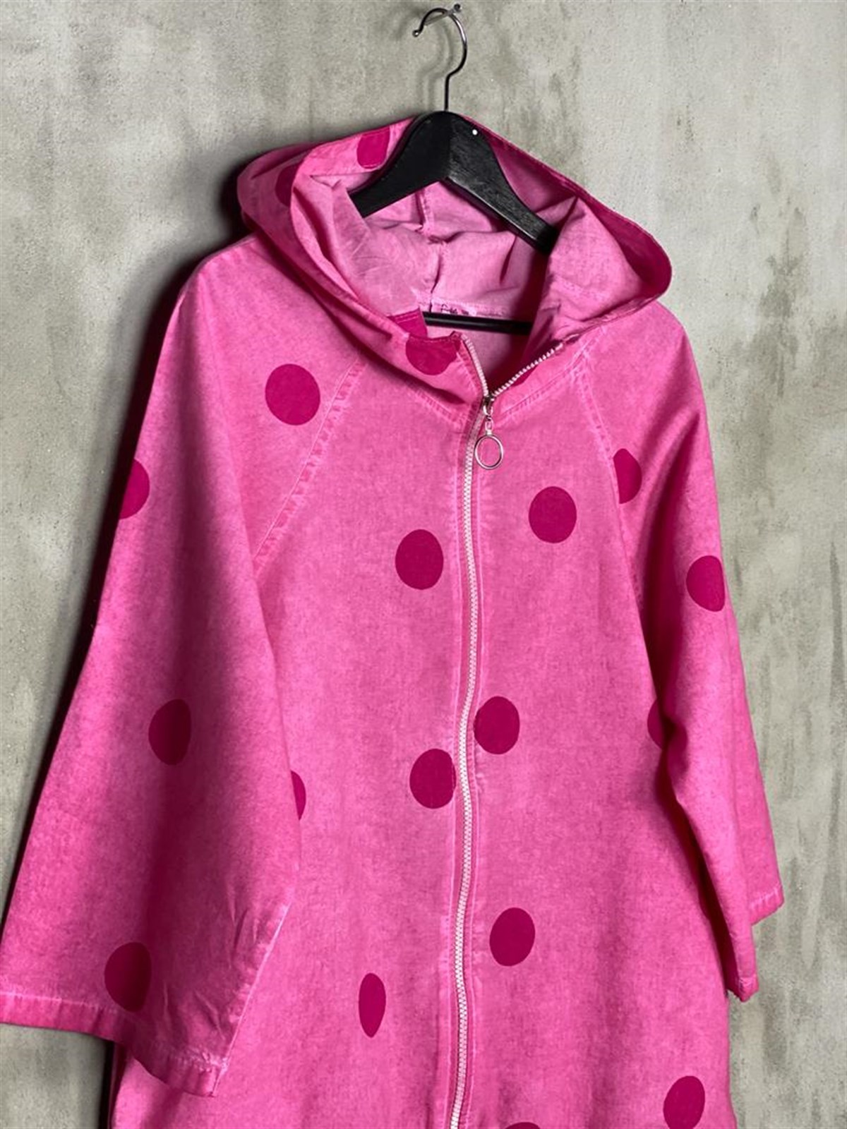 Tasarım Model Taş Yıkama Puantiyeli Ceket (Pembe)