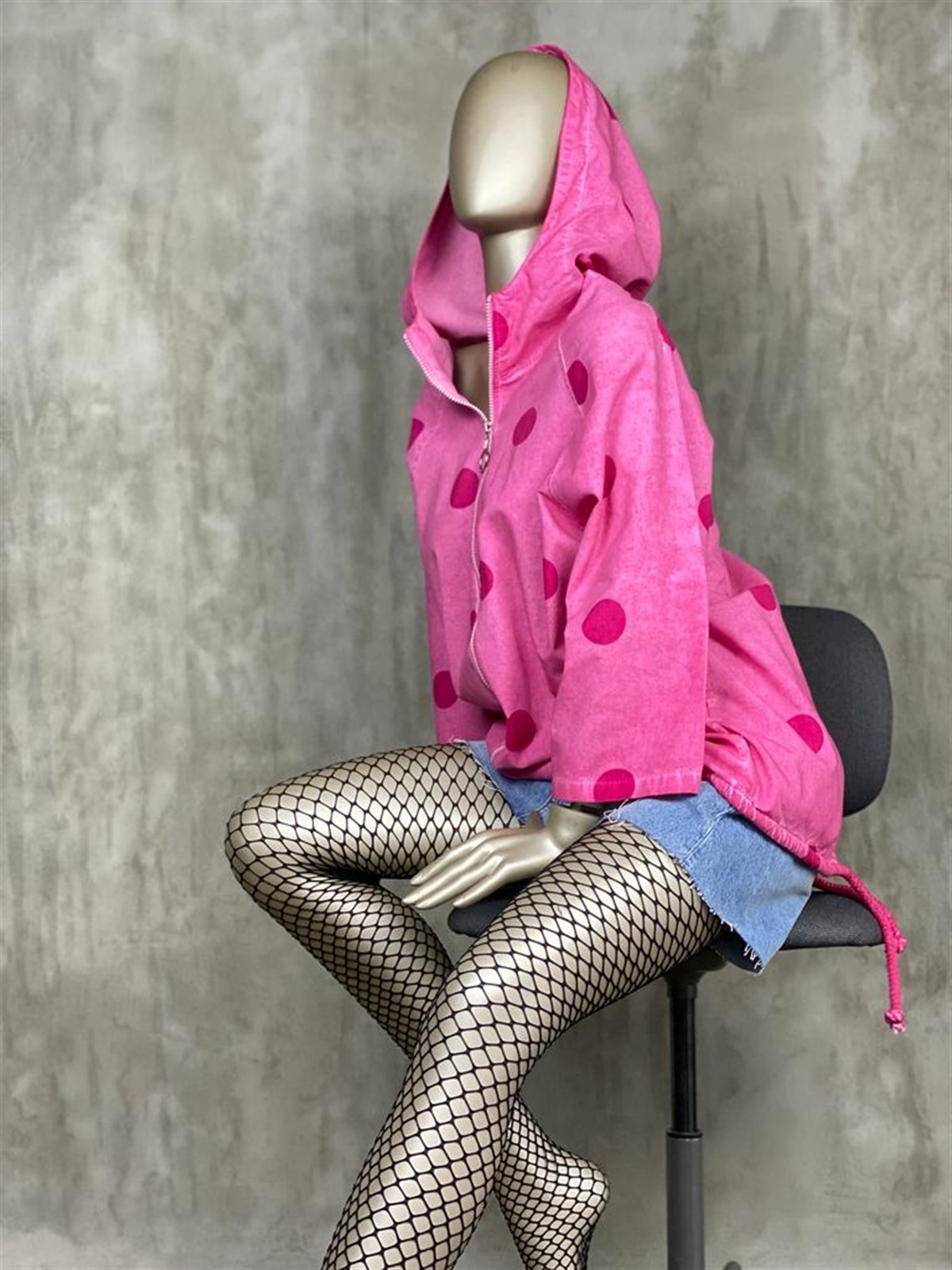Tasarım Model Taş Yıkama Puantiyeli Ceket (Pembe)