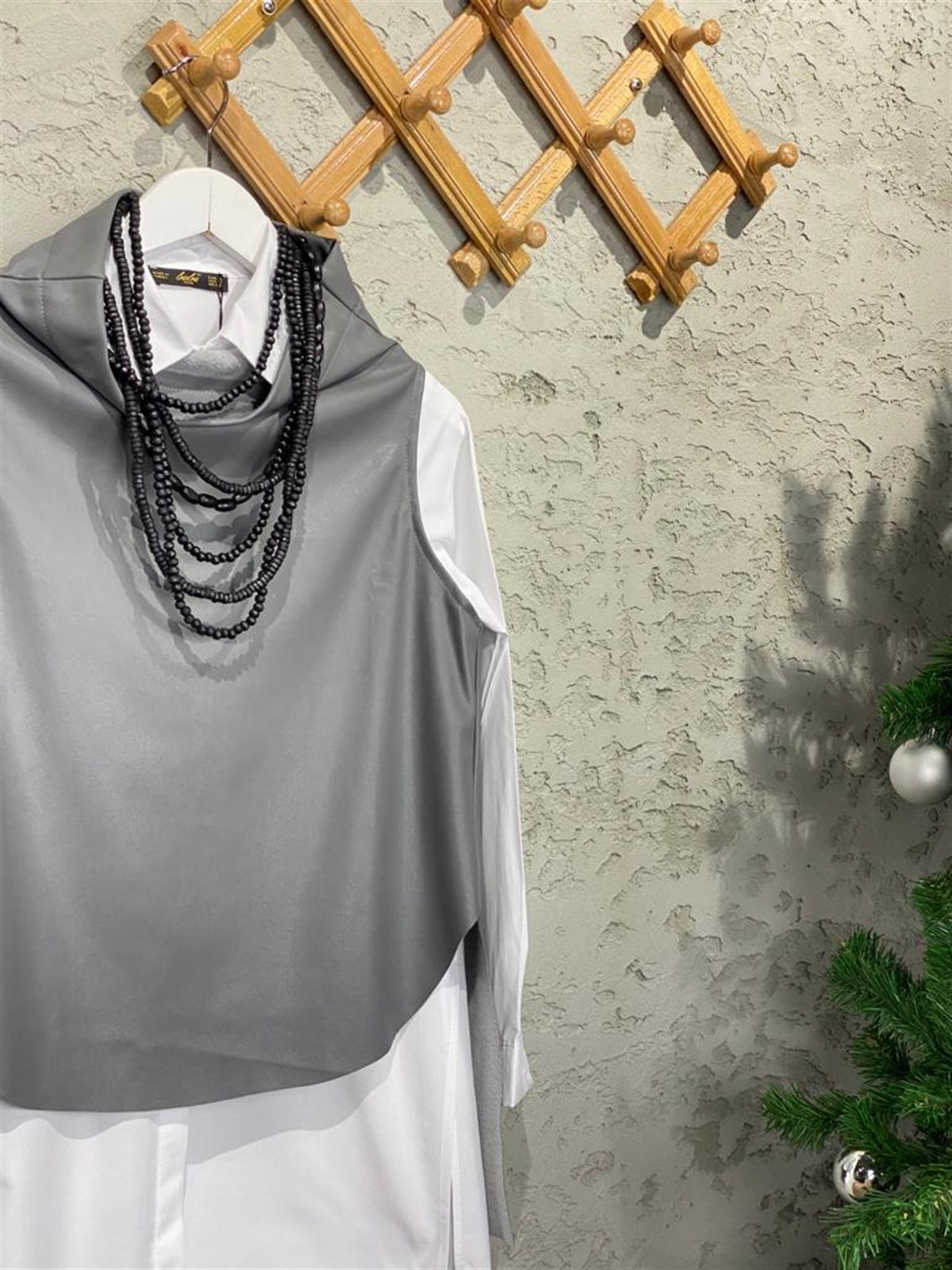 Tasarım Model Yandan Fermuarlı Deri Süveter (Gri)