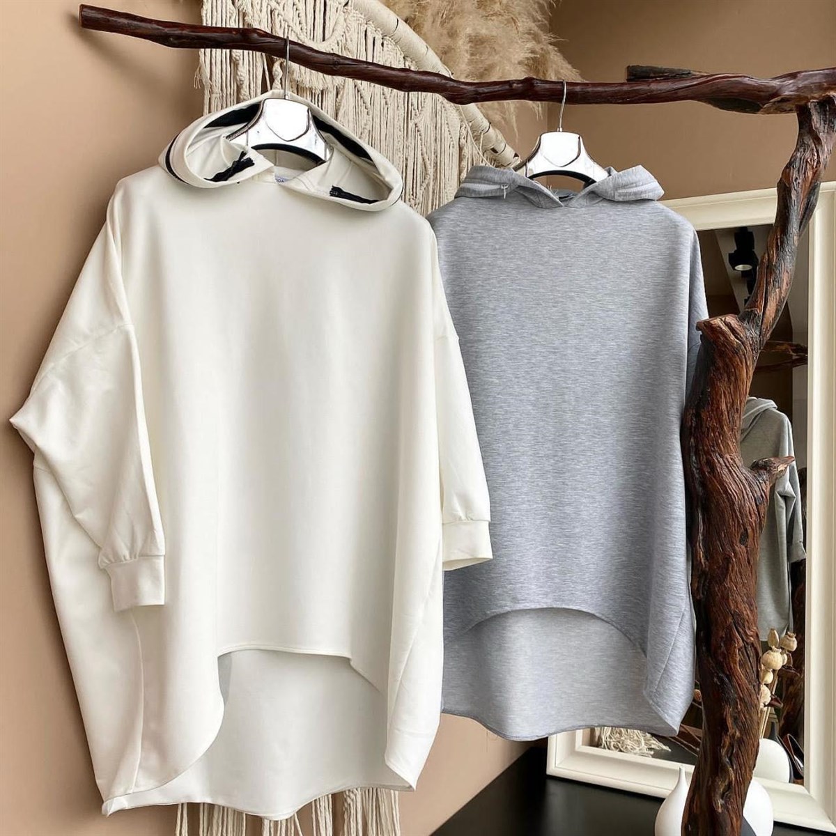 Tasarım Salaş Kapşonu fermuar Detaylı Sweatshirt (GRİ)
