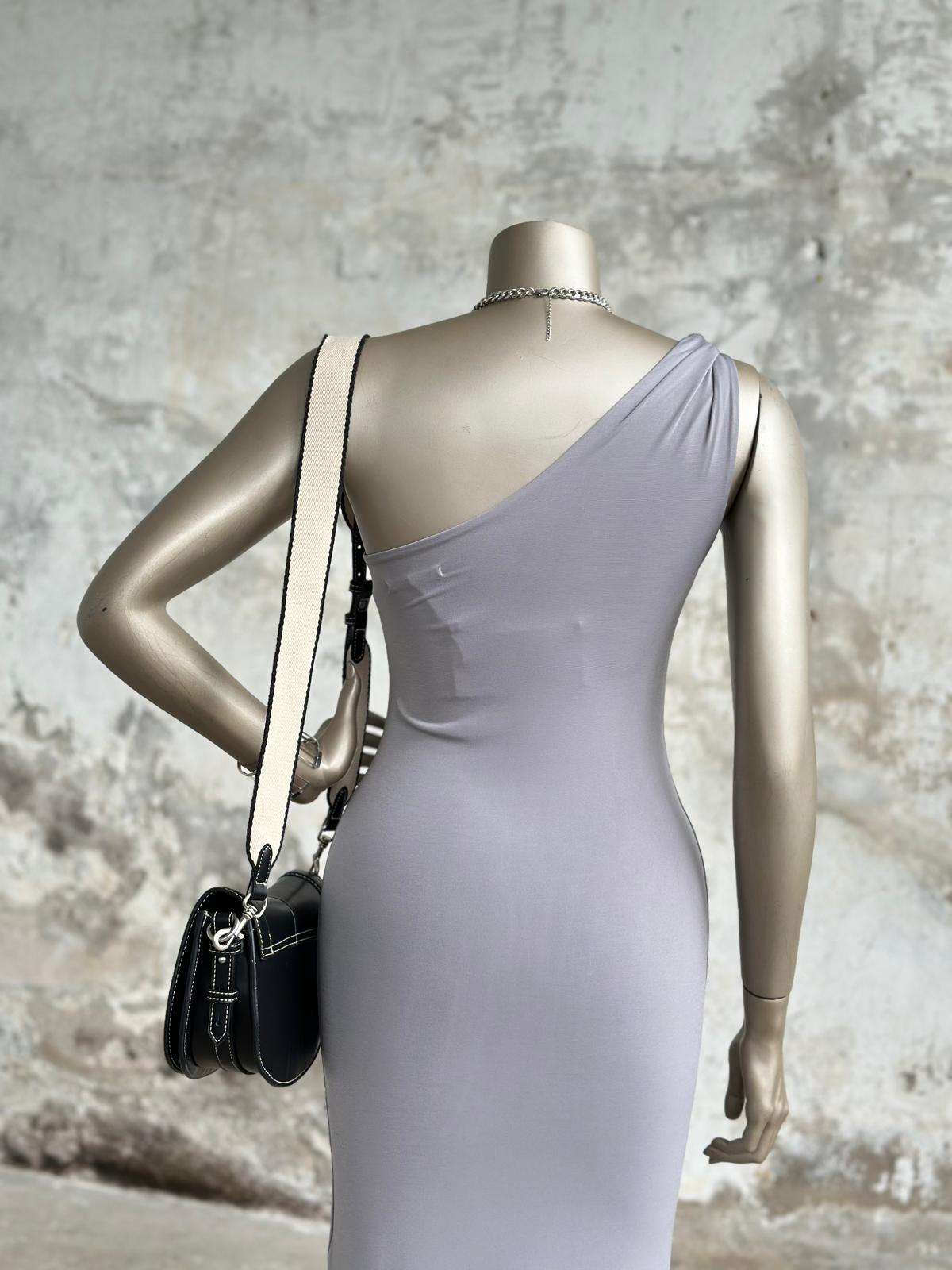 Tek Omuz Kadın Elbise (Gri)