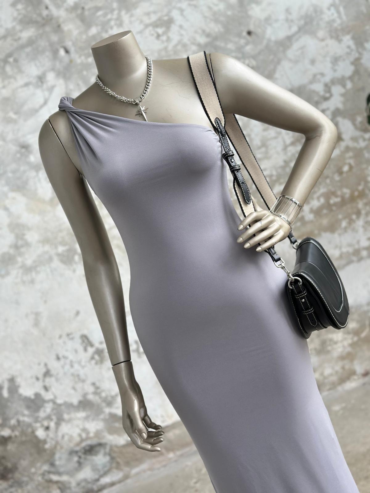 Tek Omuz Kadın Elbise (Gri)