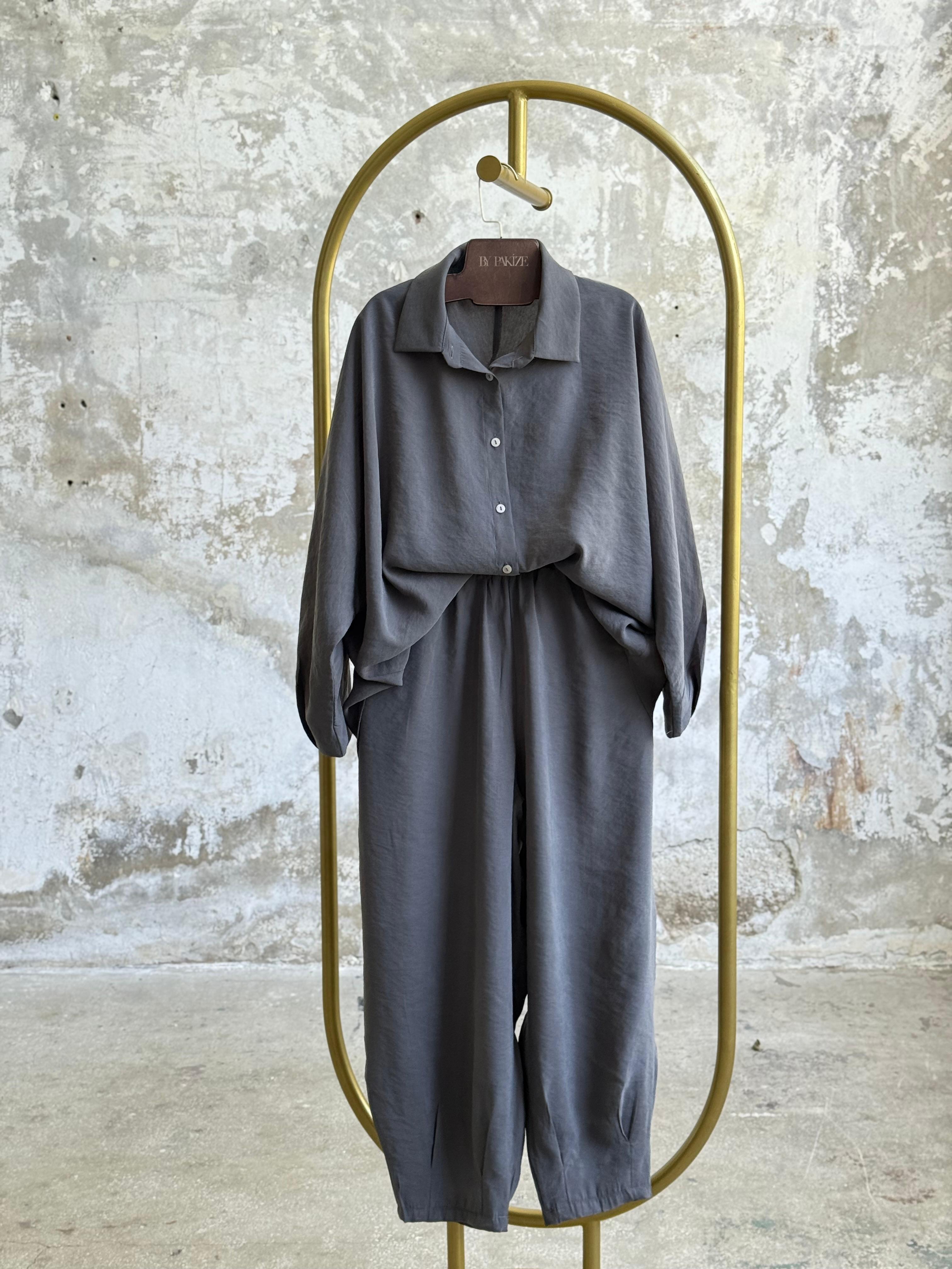 Tensel Kumaş Şalvar Model Takım (Antrasit)