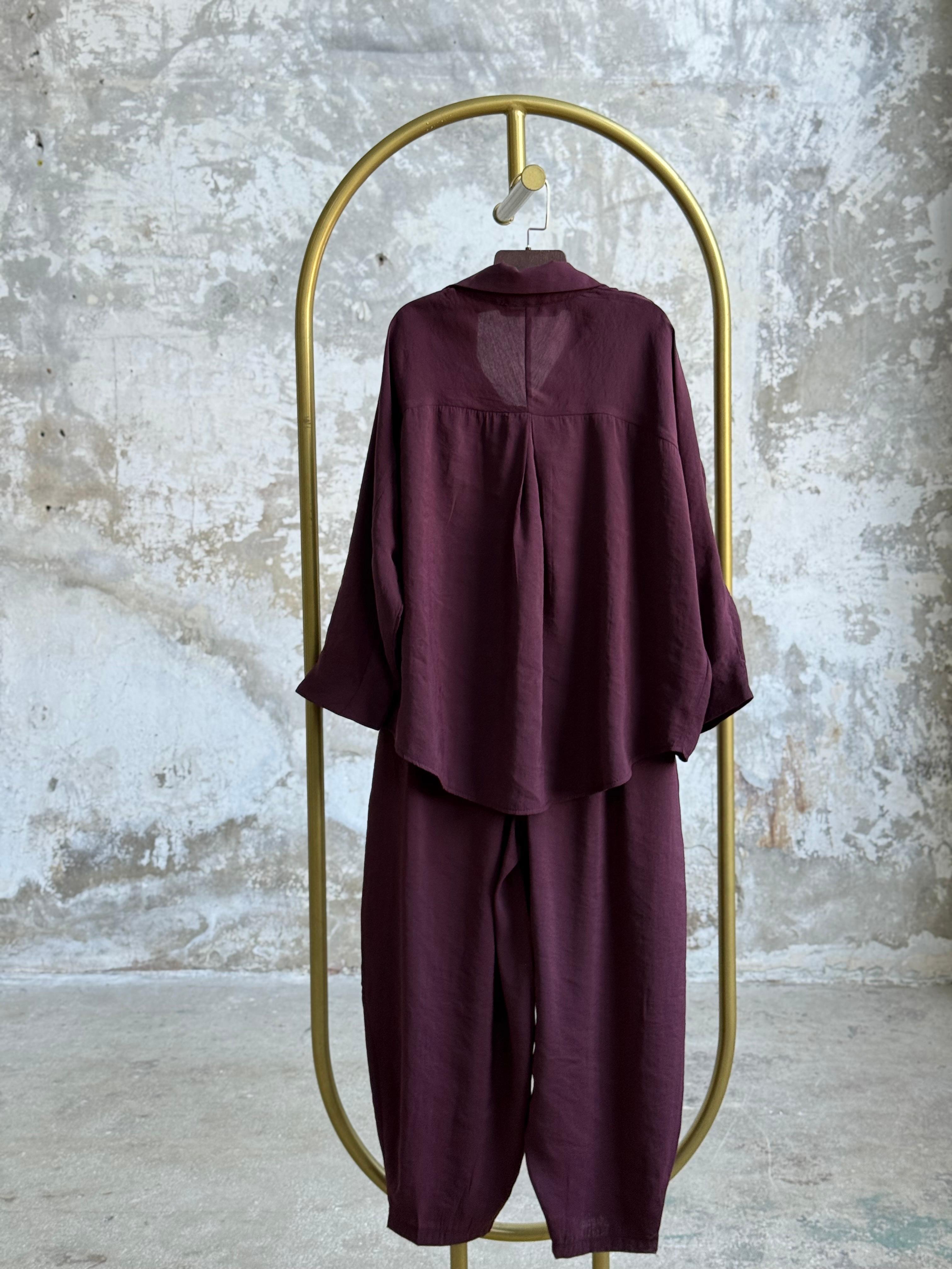 Tensel Kumaş Şalvar Model Takım (Mürdüm)