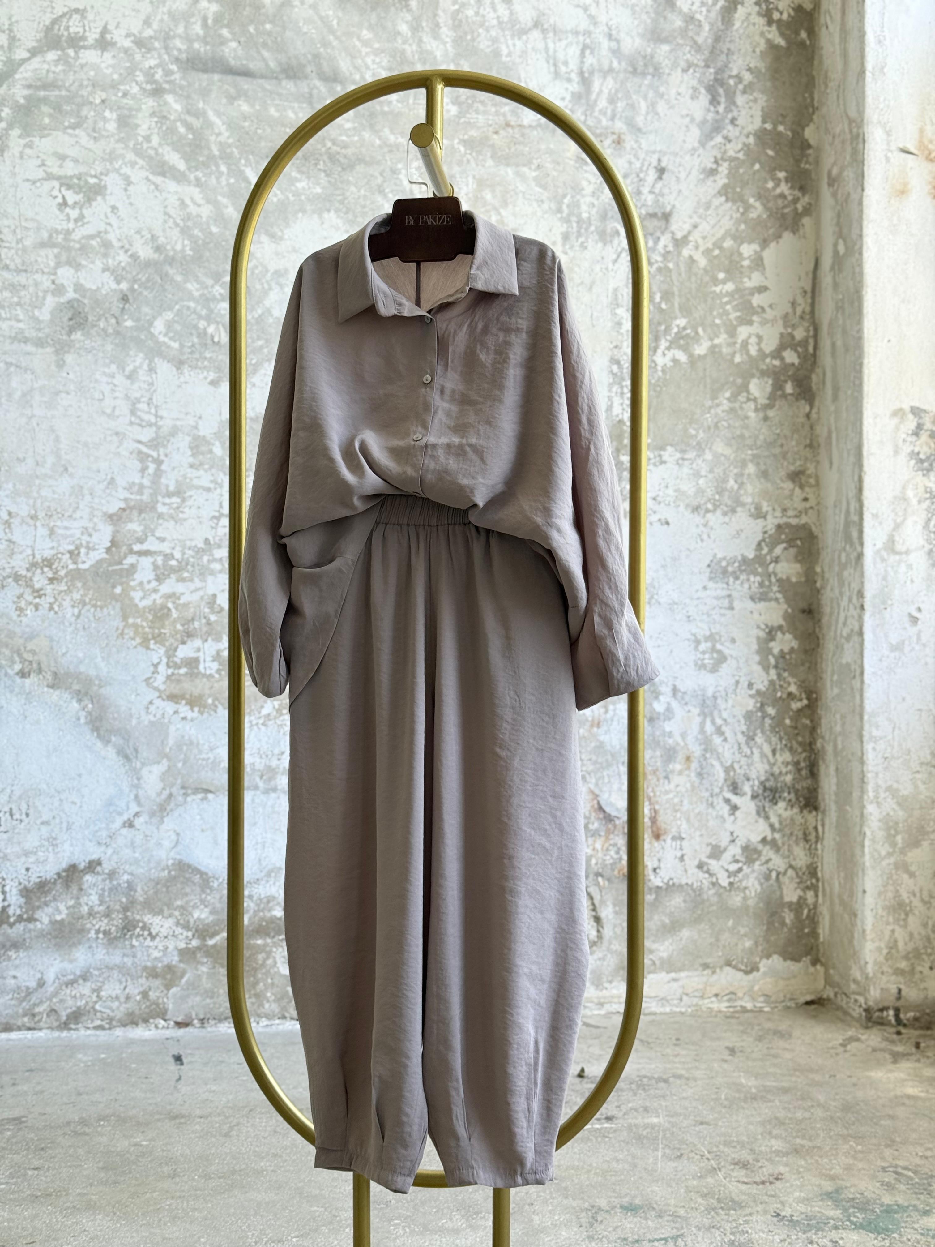 Tensel Kumaş Şalvar Model Takım (Vizon)