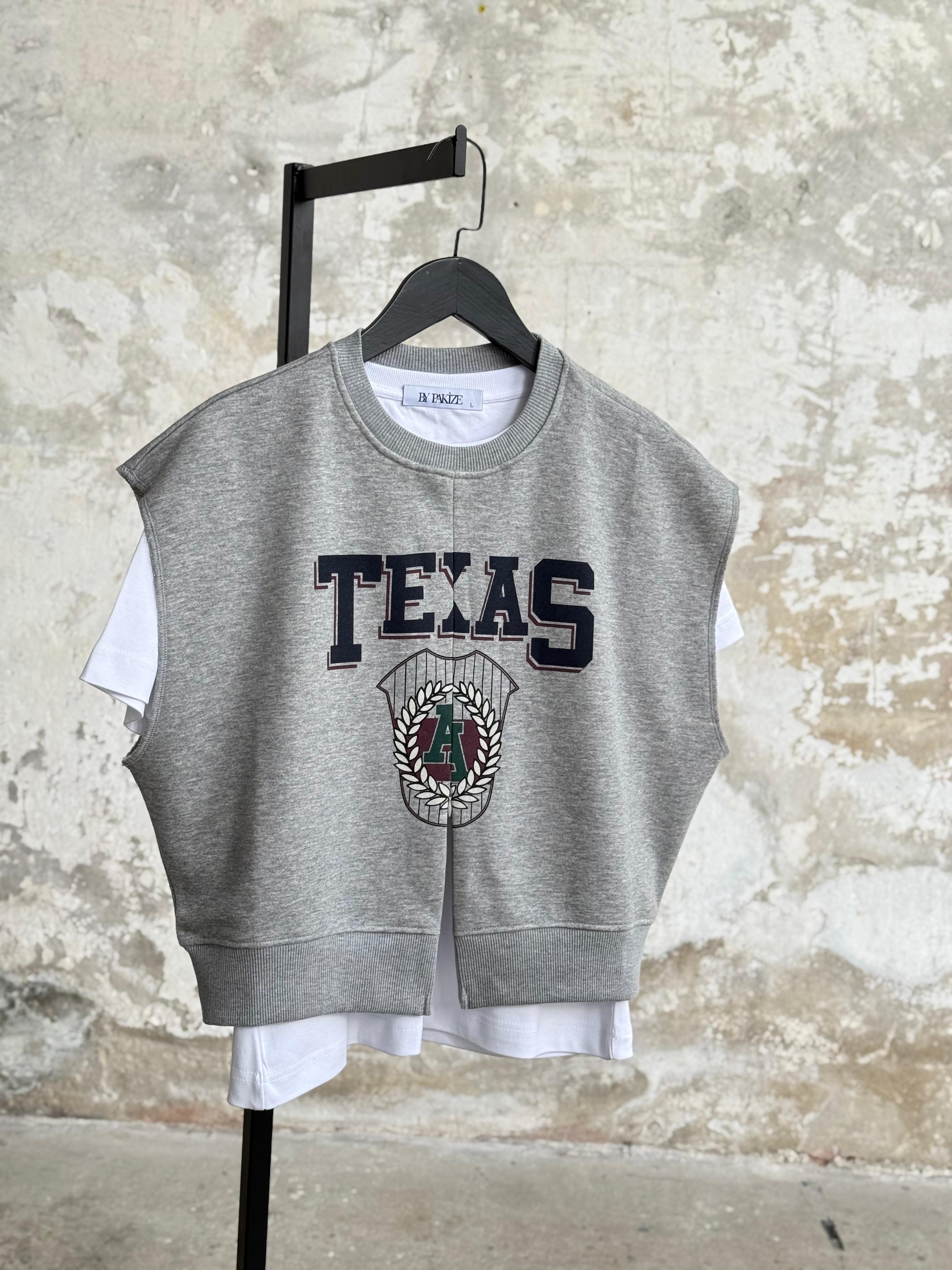 Texas Baskılı Beli Ribanalı Kolsuz Sweatshirt (Grimelanj)