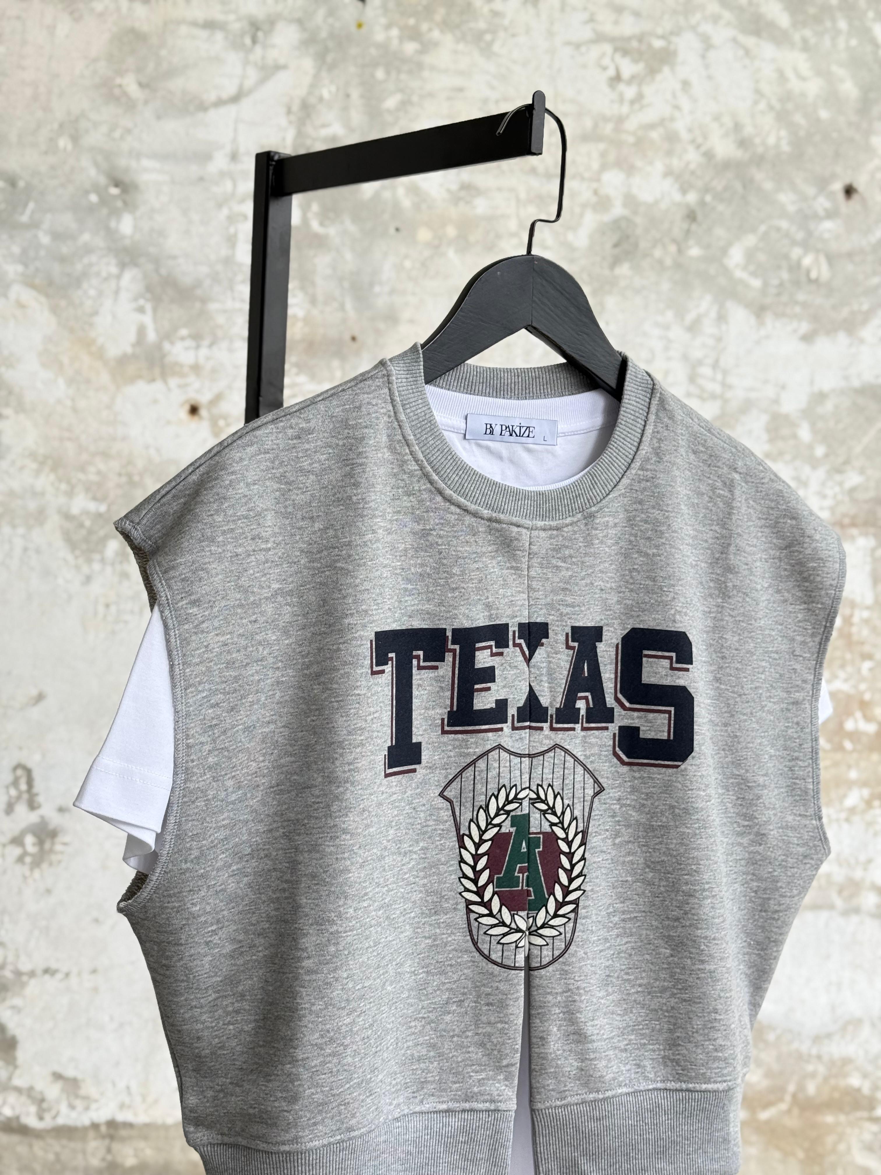 Texas Baskılı Beli Ribanalı Kolsuz Sweatshirt (Grimelanj)