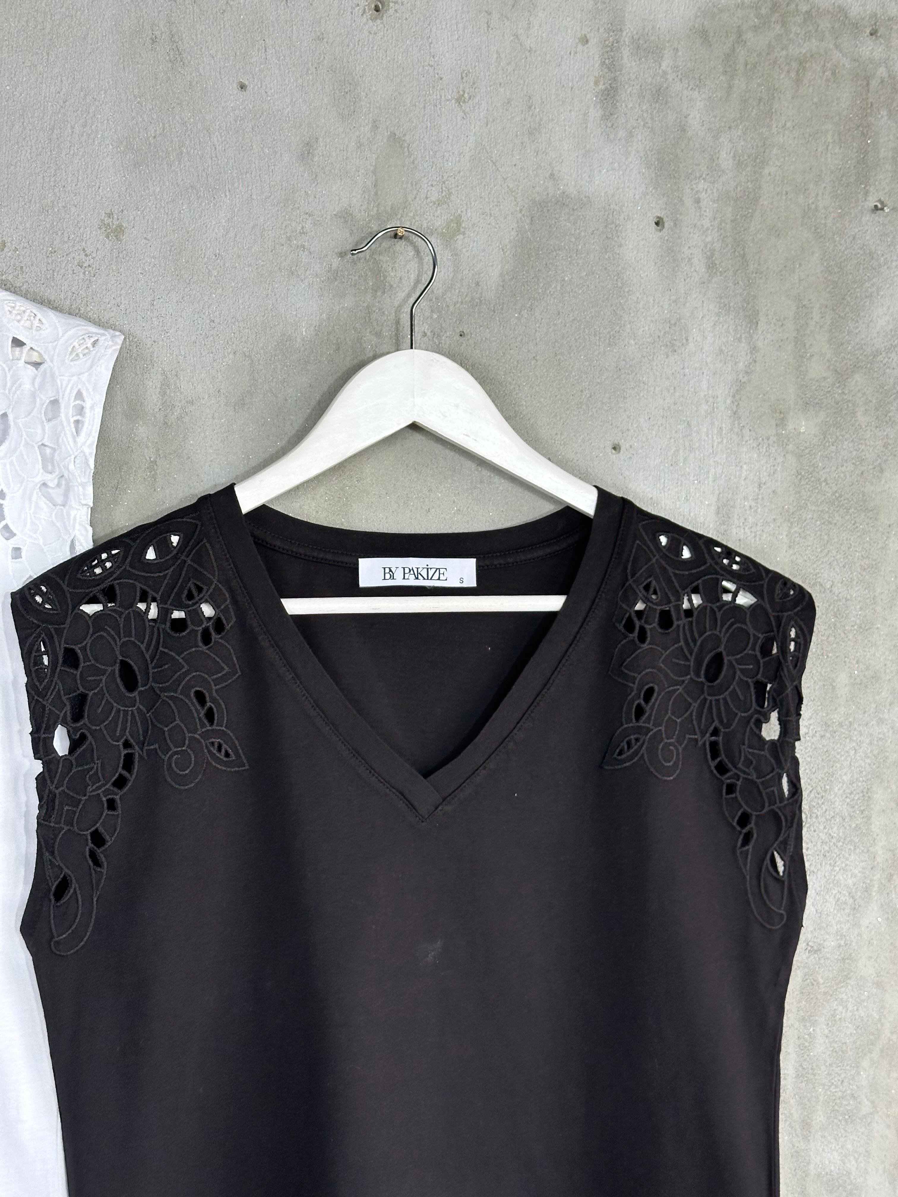 Tığ İşçilikli Lüks Kaliteli Tişört (Siyah/Beyaz/Gri)