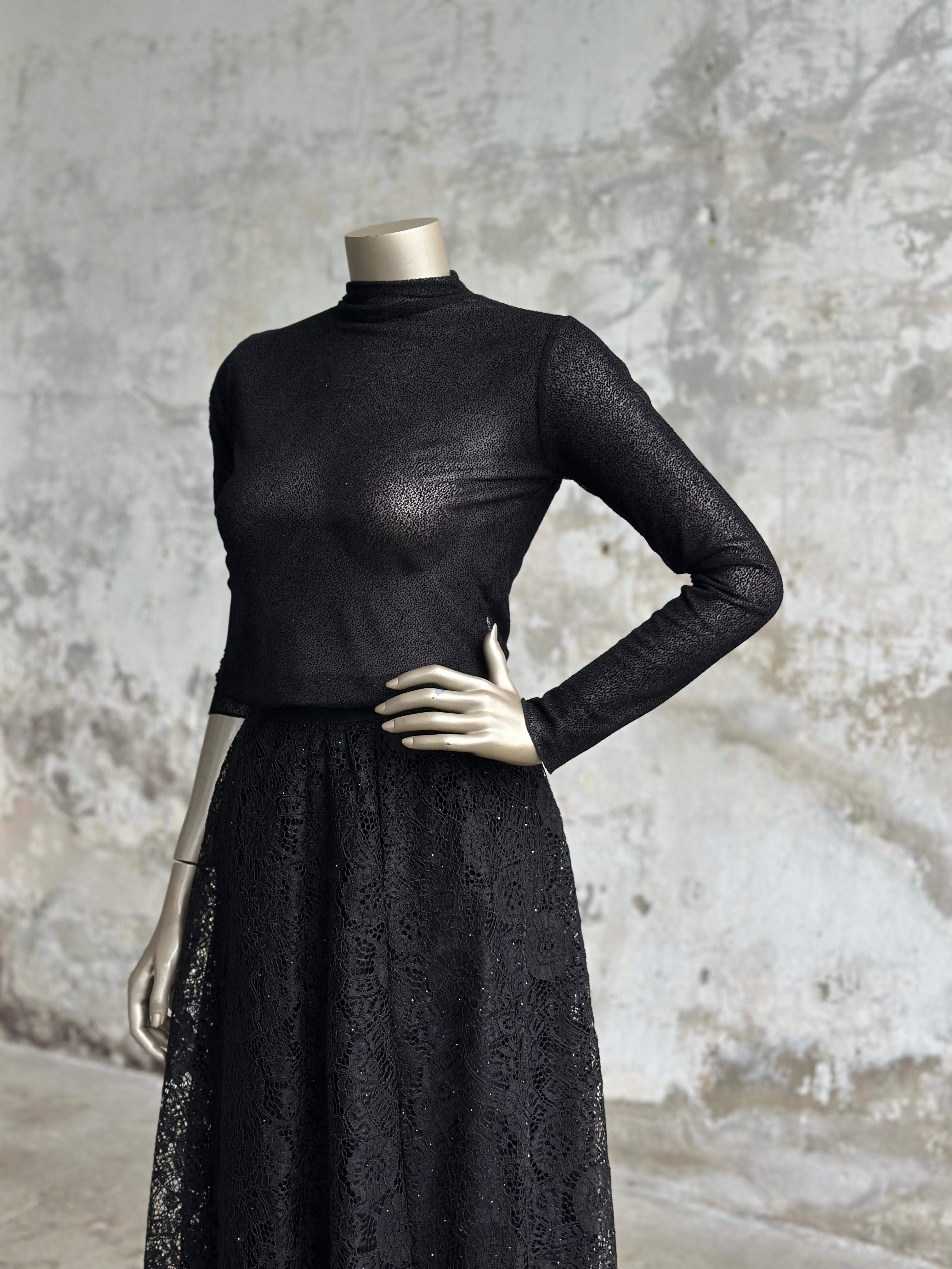 Transparan Dik Yaka Simli Bluz