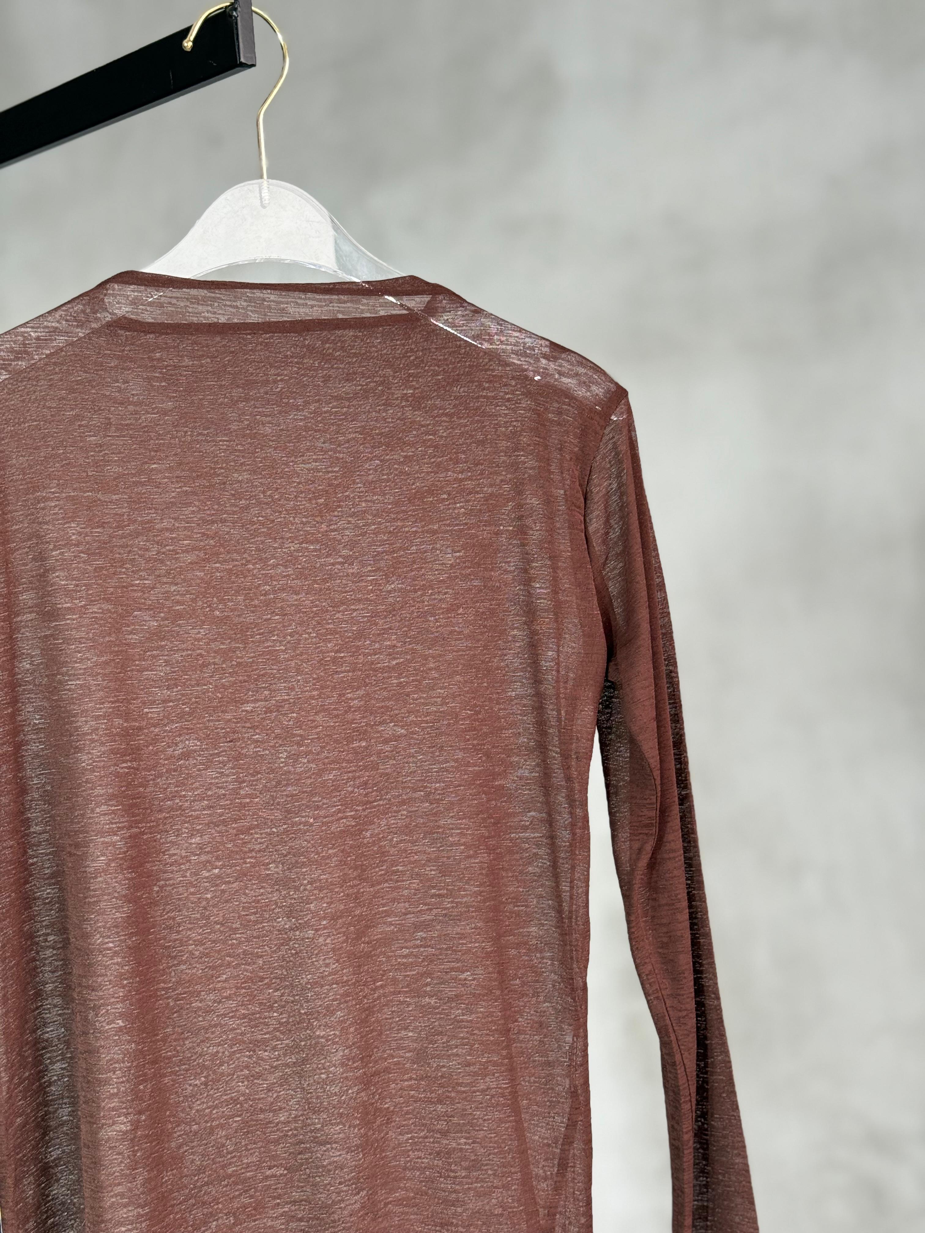 Transparan Dik Yaka Trend Bluz (Kahve)