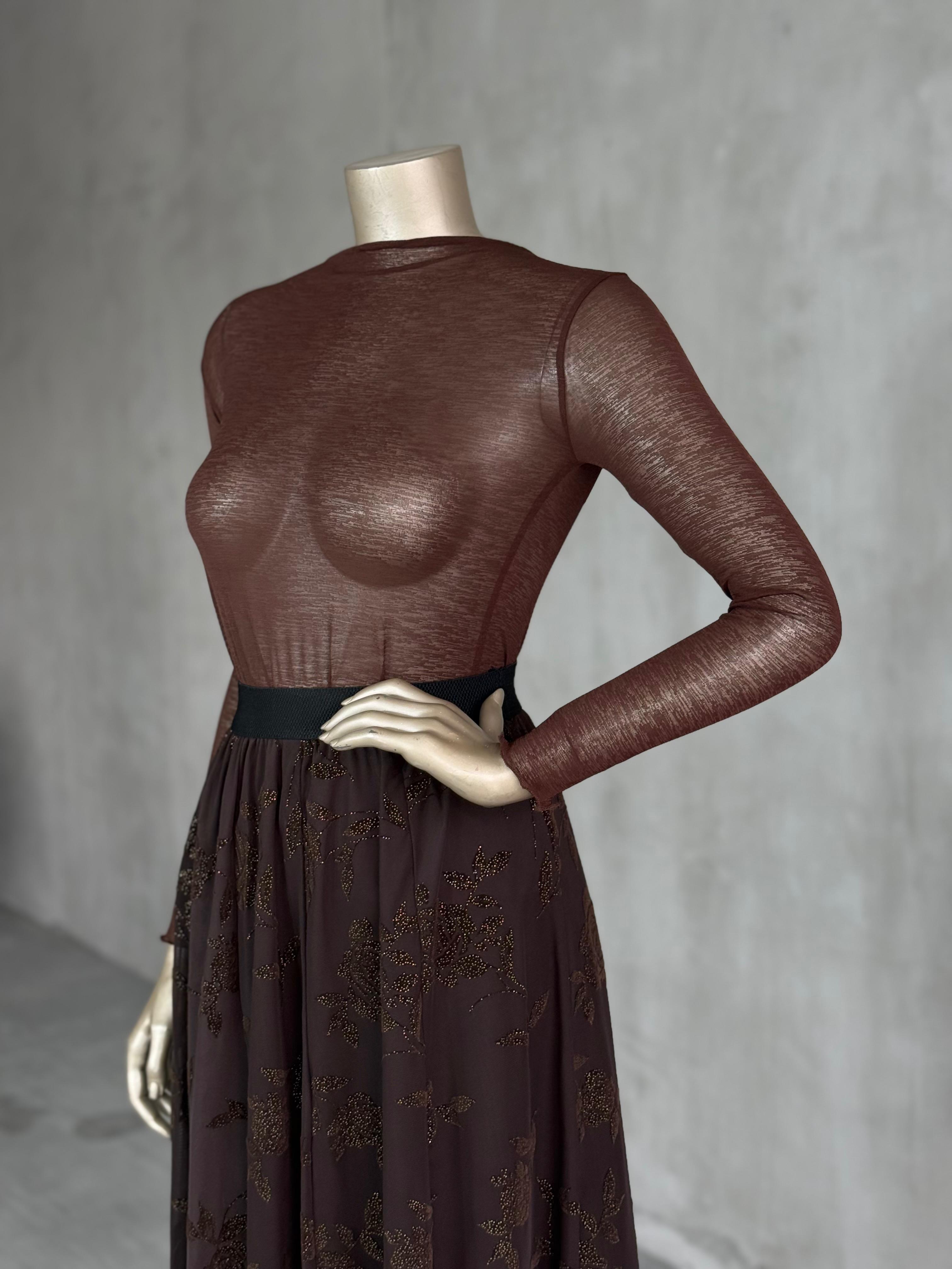 Transparan Dik Yaka Trend Bluz (Kahve)