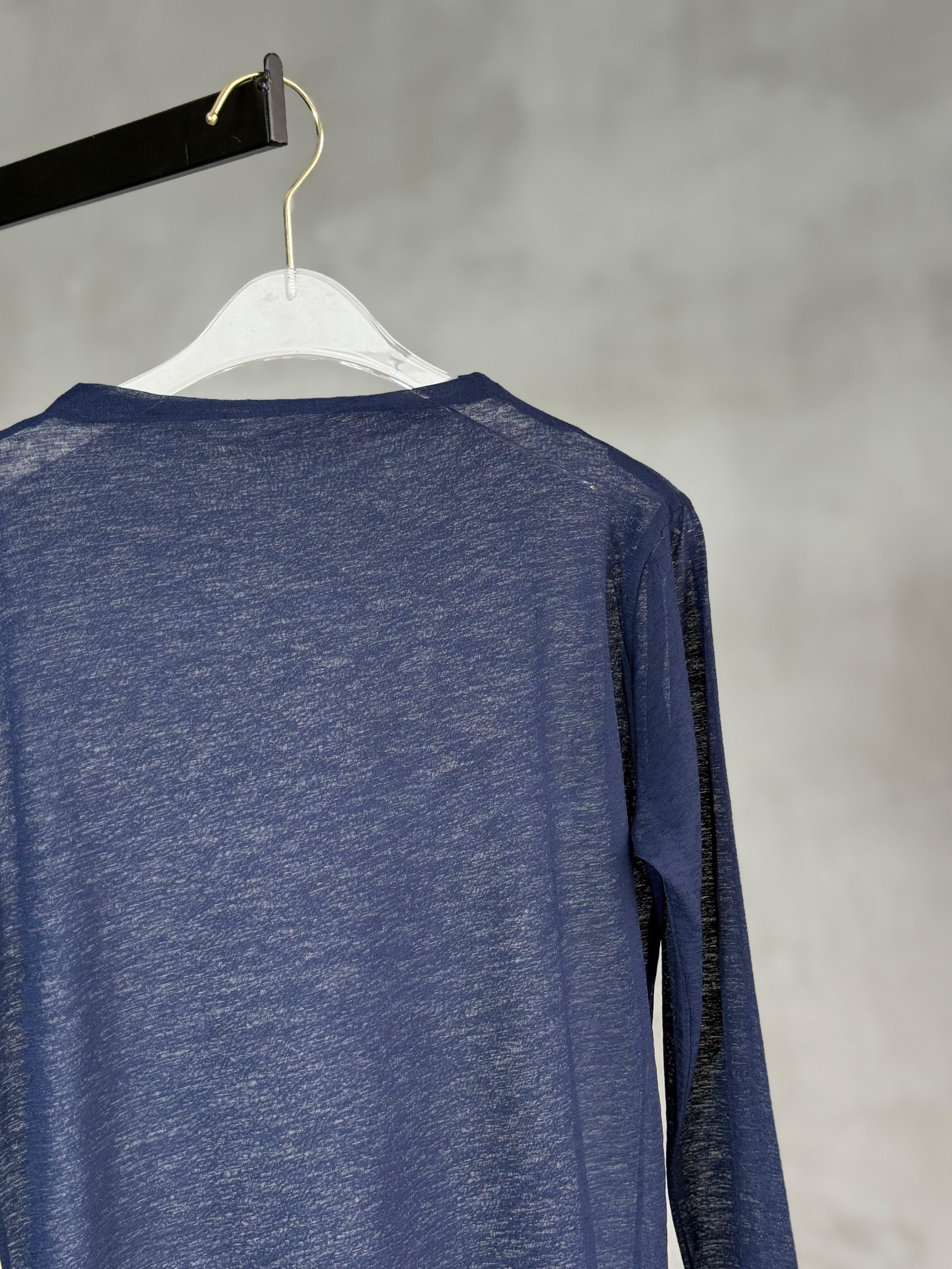 Transparan Dik Yaka Trend Bluz (Lacivert)