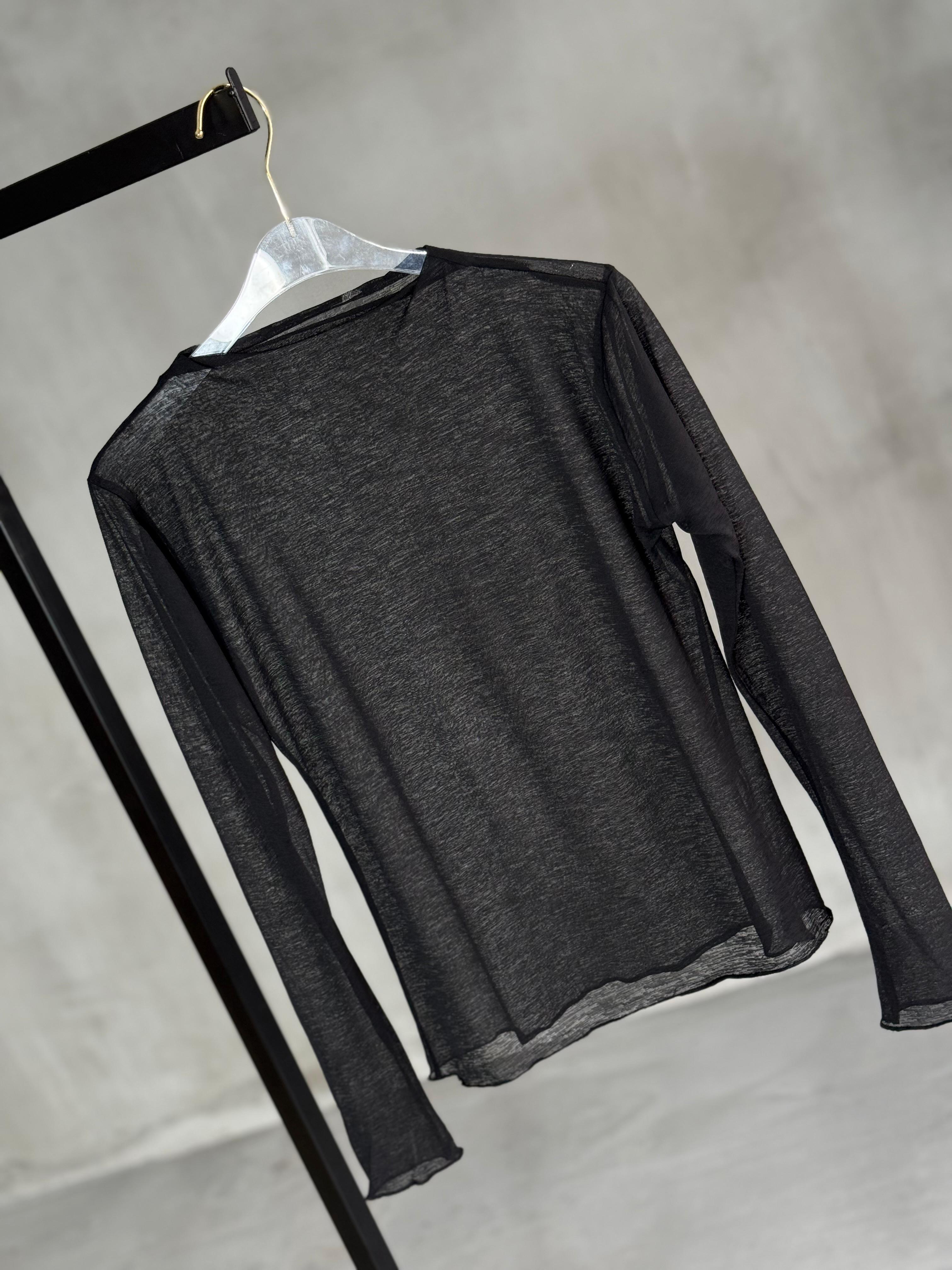 Transparan Dik Yaka Trend Bluz (Siyah)