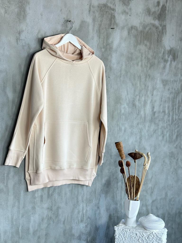 Tunik Boy Yan Yırtmaçlı Kadın Sweat (Bej)