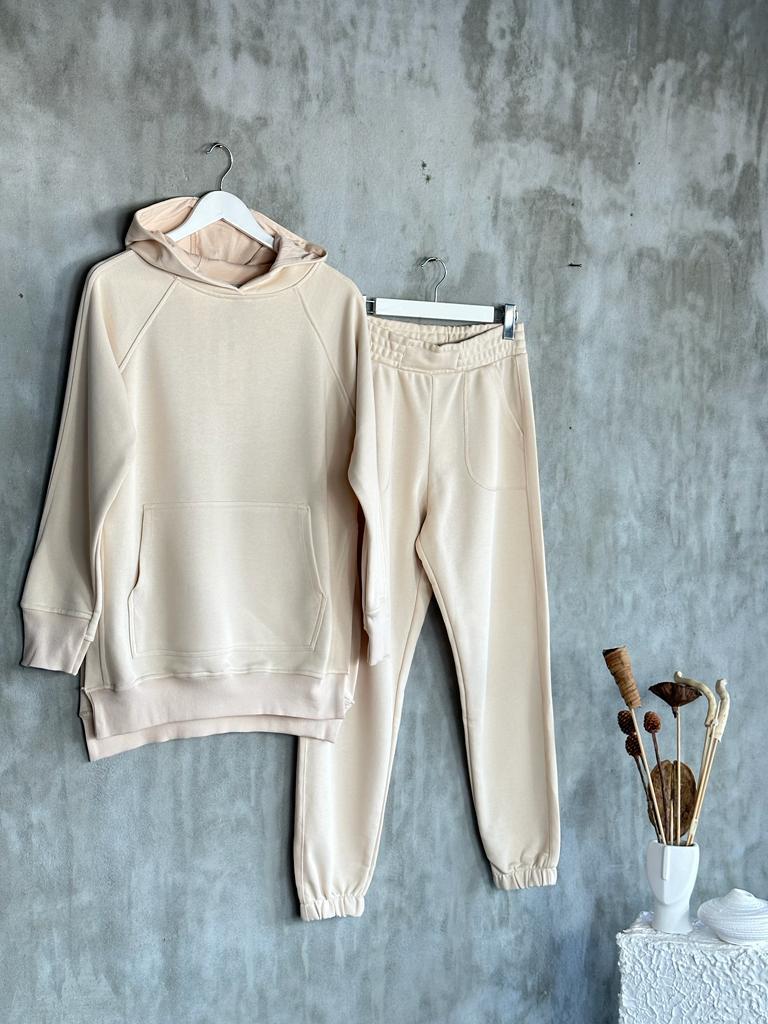Tunik Boy Yan Yırtmaçlı Kadın Sweat (Bej)