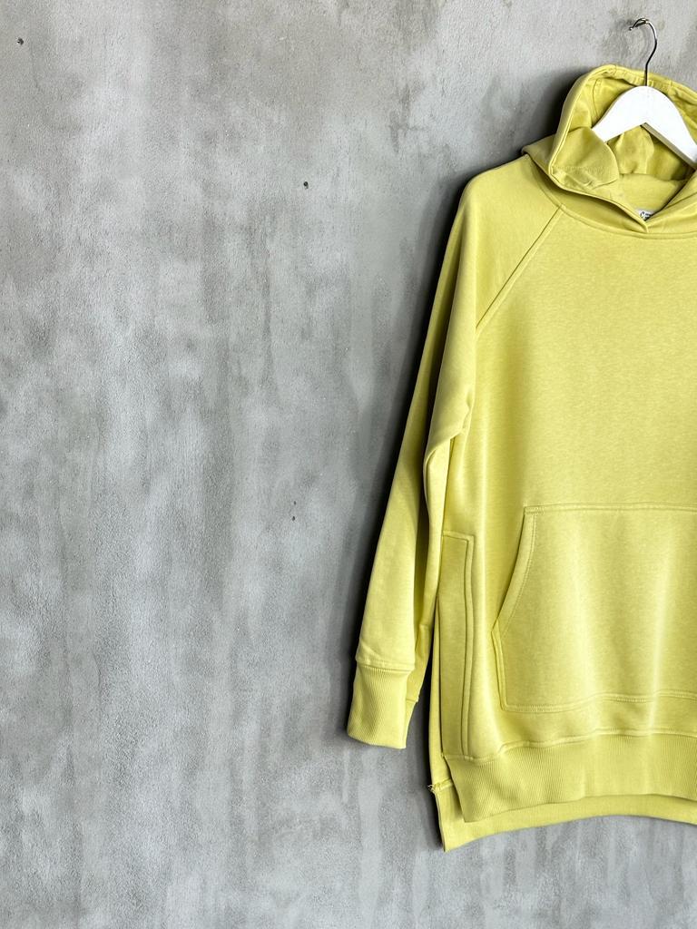 Tunik Boy Yan Yırtmaçlı Kadın Sweat (Yağ Yeşili)