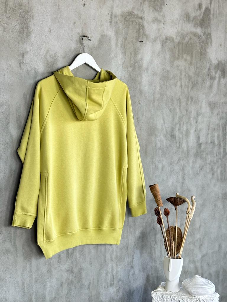 Tunik Boy Yan Yırtmaçlı Kadın Sweat (Yağ Yeşili)