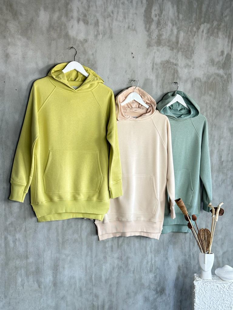 Tunik Boy Yan Yırtmaçlı Kadın Sweat (Yağ Yeşili)