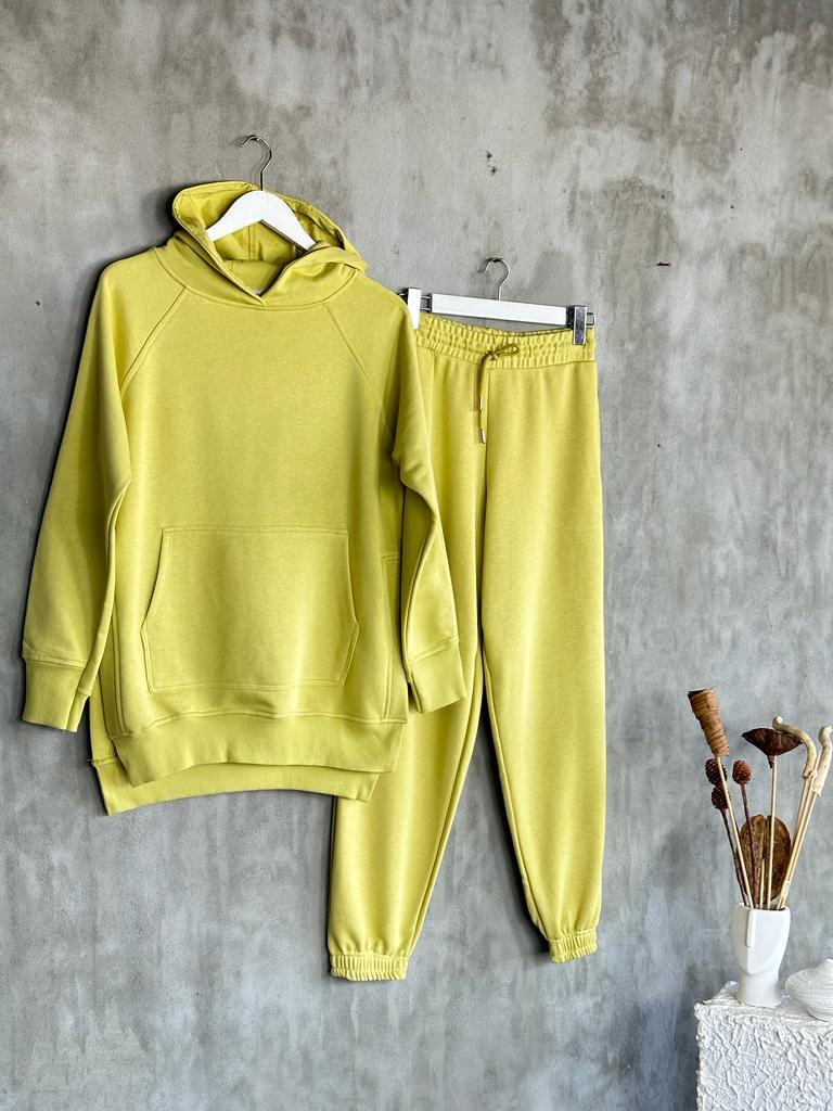 Tunik Boy Yan Yırtmaçlı Kadın Sweat (Yağ Yeşili)