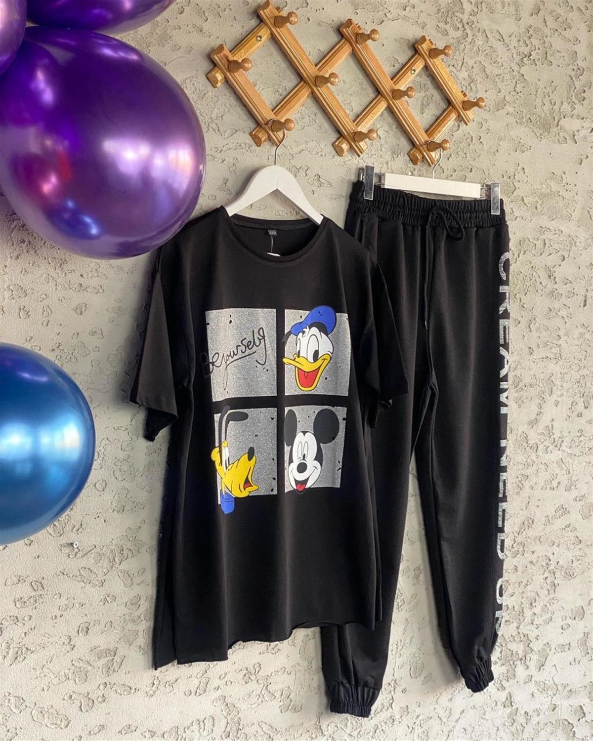 Üç Kafadar Simli Tshirt (Beyaz/Siyah)