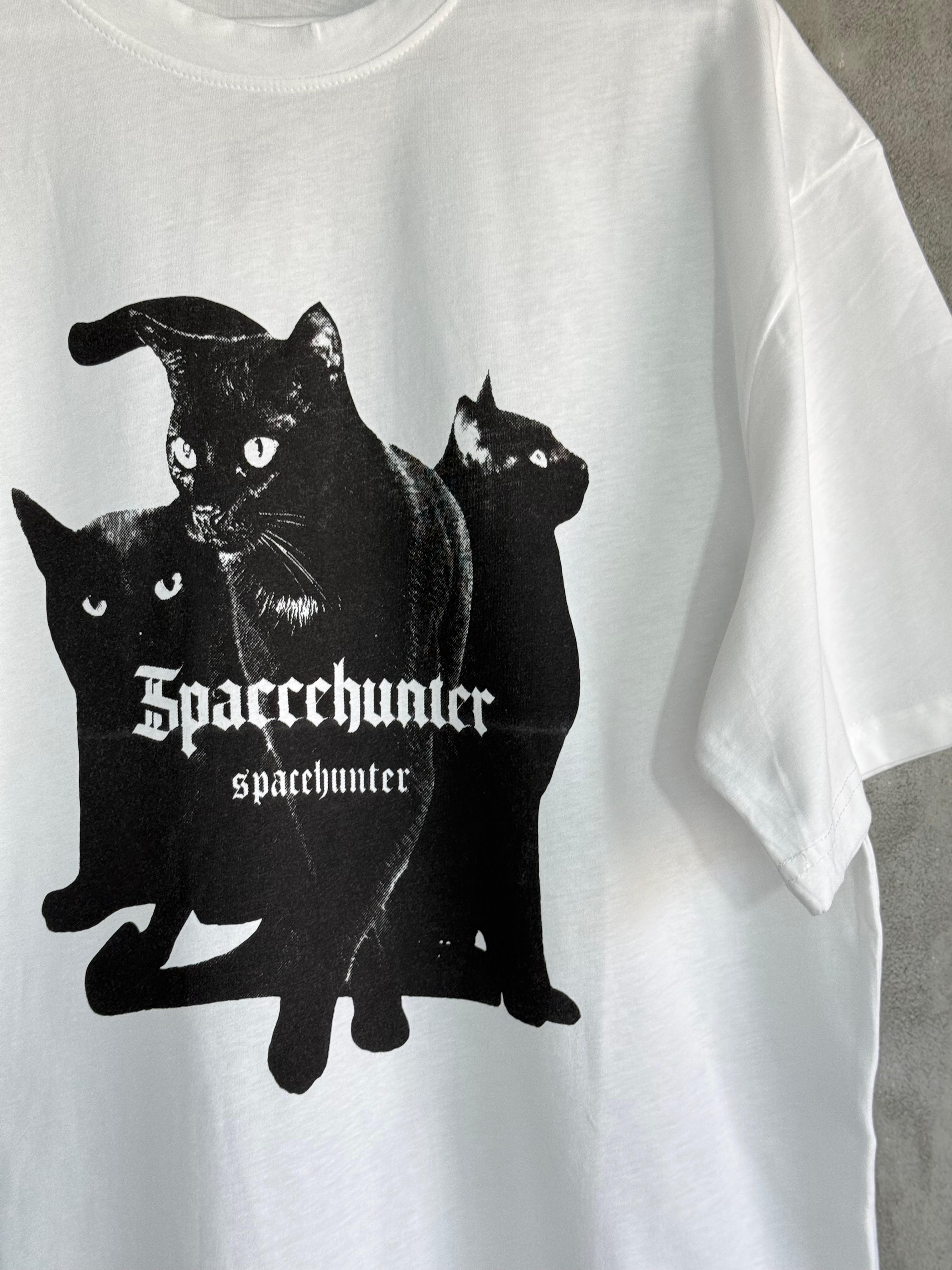 Üç Kedi Baskılı Oversize Dokuma Tişört (Beyaz)