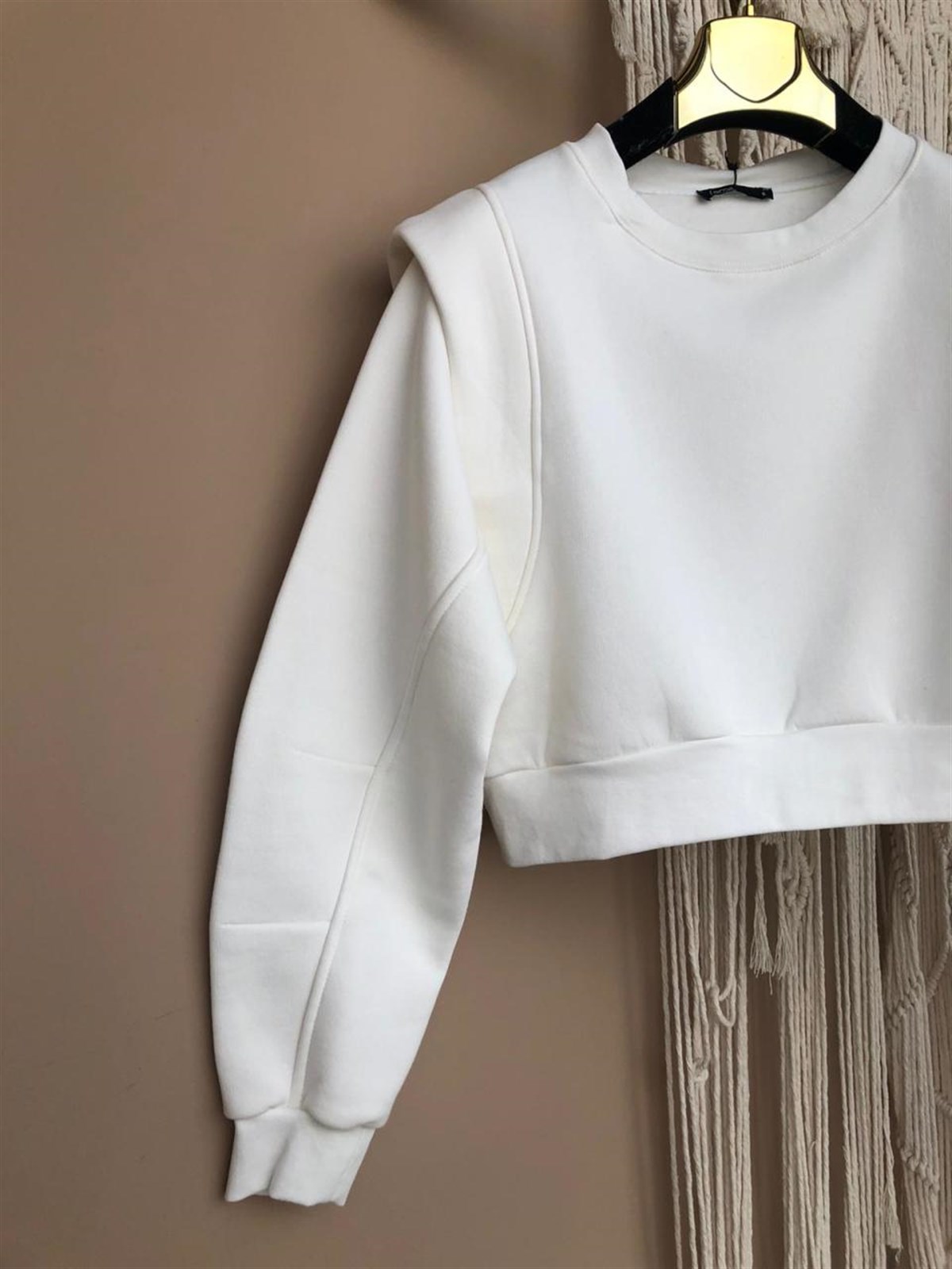 Üçiplik Kumaş Omuz Detaylı Sweat (BEYAZ)