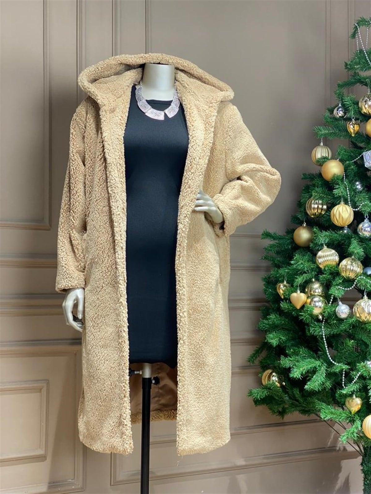 Uzun Peluş Manto (Camel)