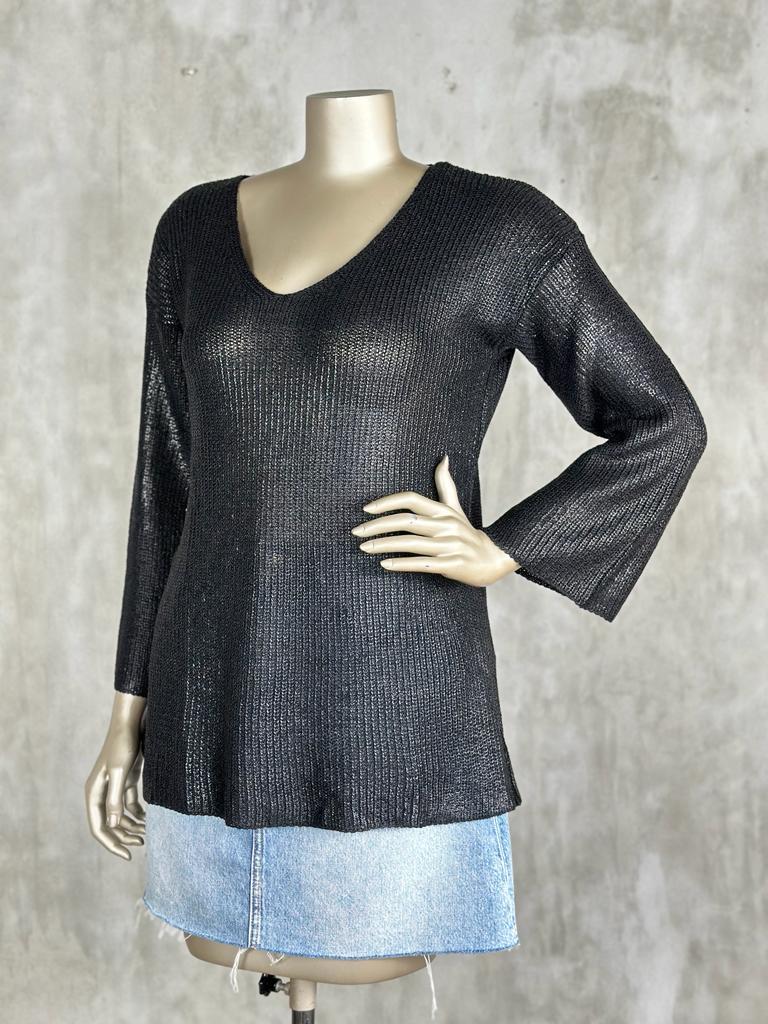 Varak Baskılı Merserize Kazak (Siyah)