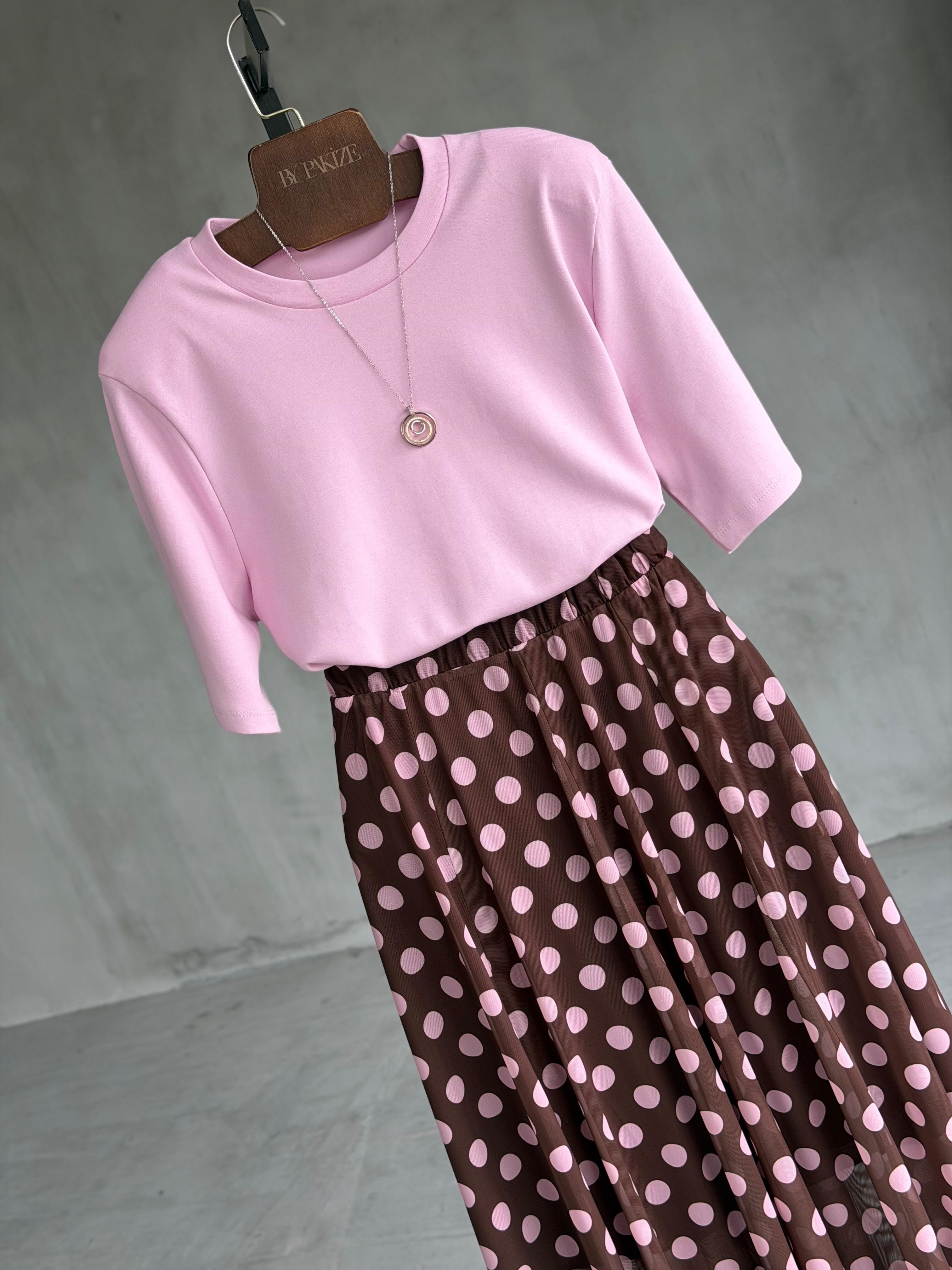 Vatkalı Basic Tişört (Pembe)
