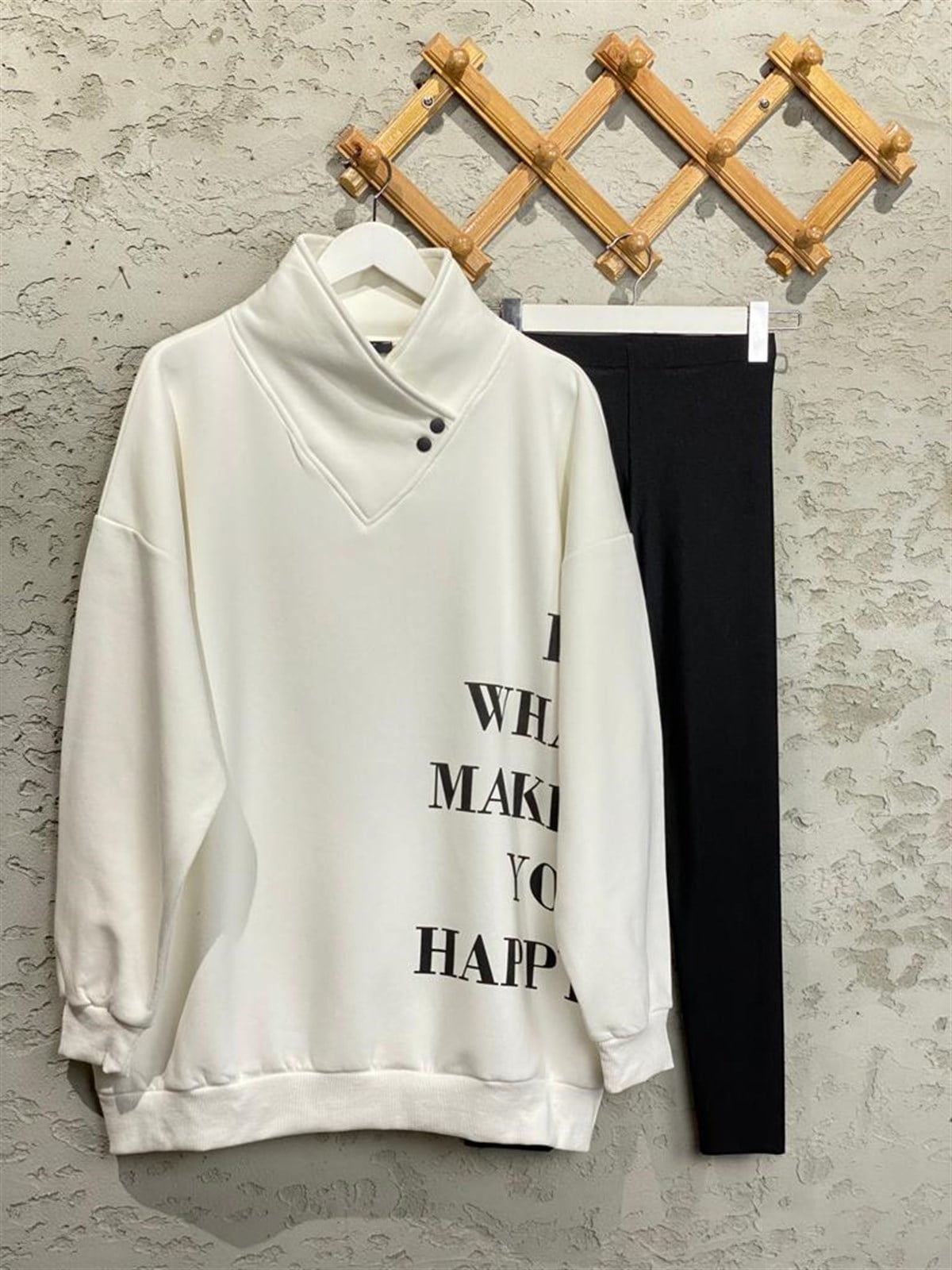 Yaka Detaylı Oversize Sweat (Beyaz)