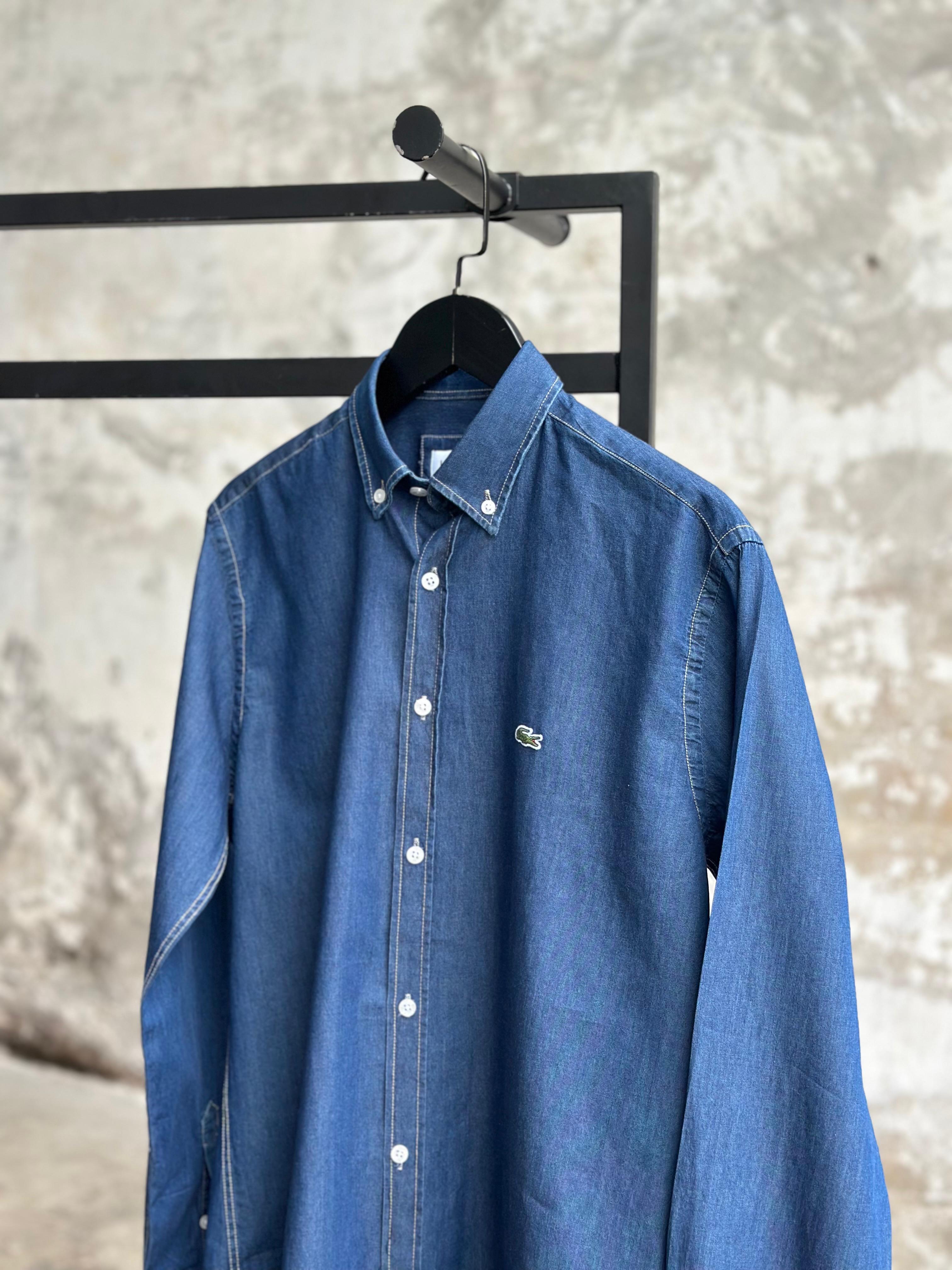 Yakalı Logo Detaylı Denim Gömlek (Koyu Mavi)