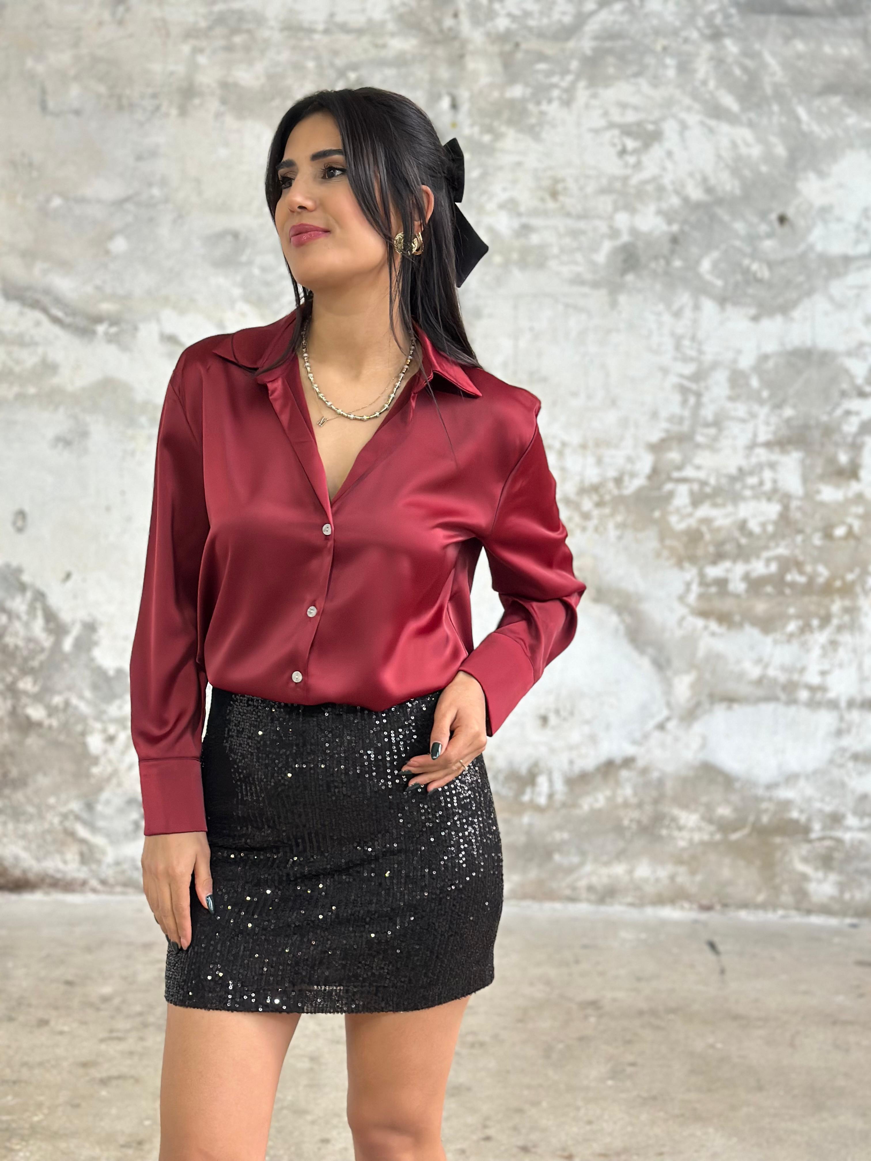 Yakalı Pamuk Saten Gömlek (Bordo)