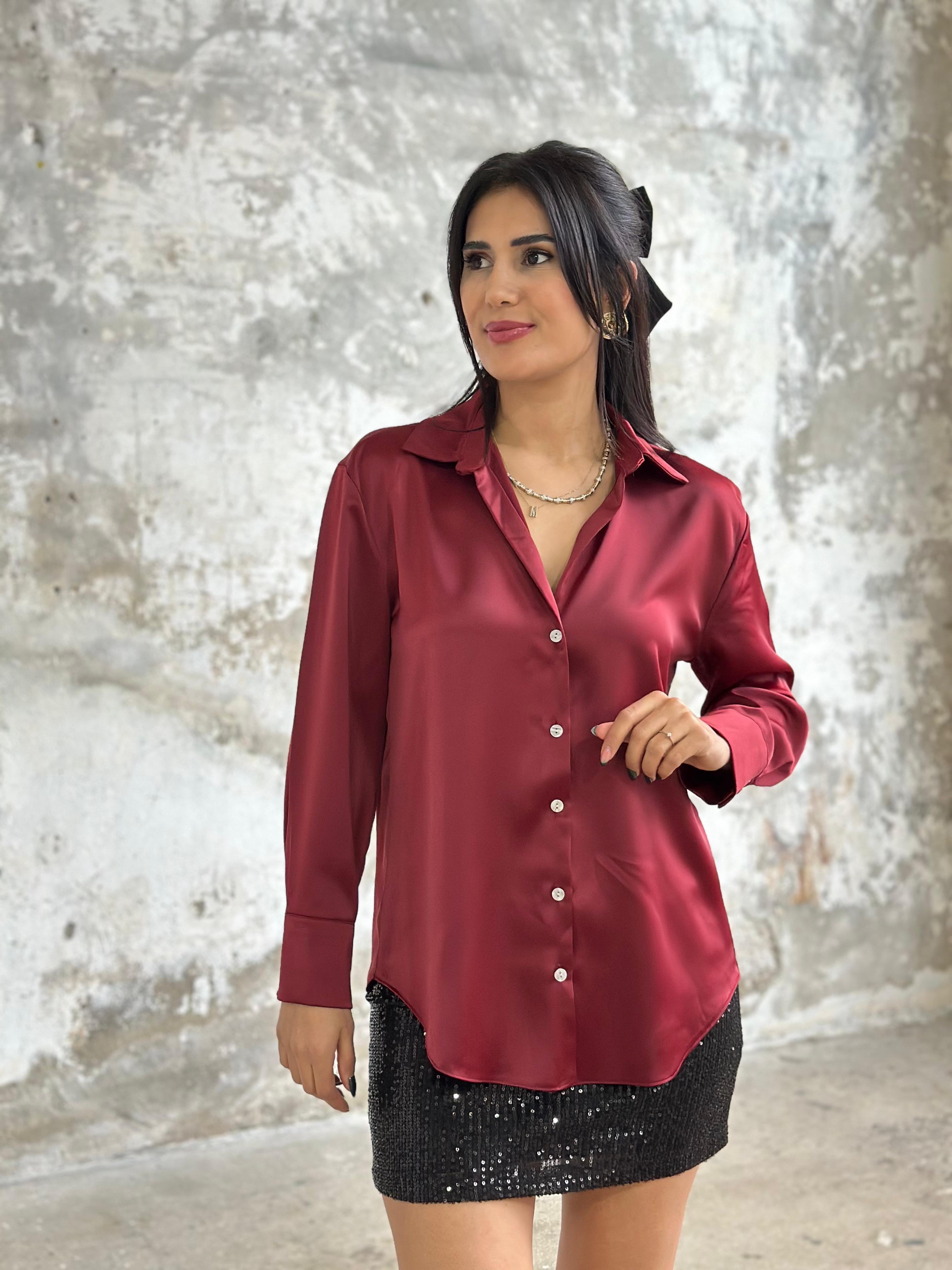 Yakalı Pamuk Saten Gömlek (Bordo)