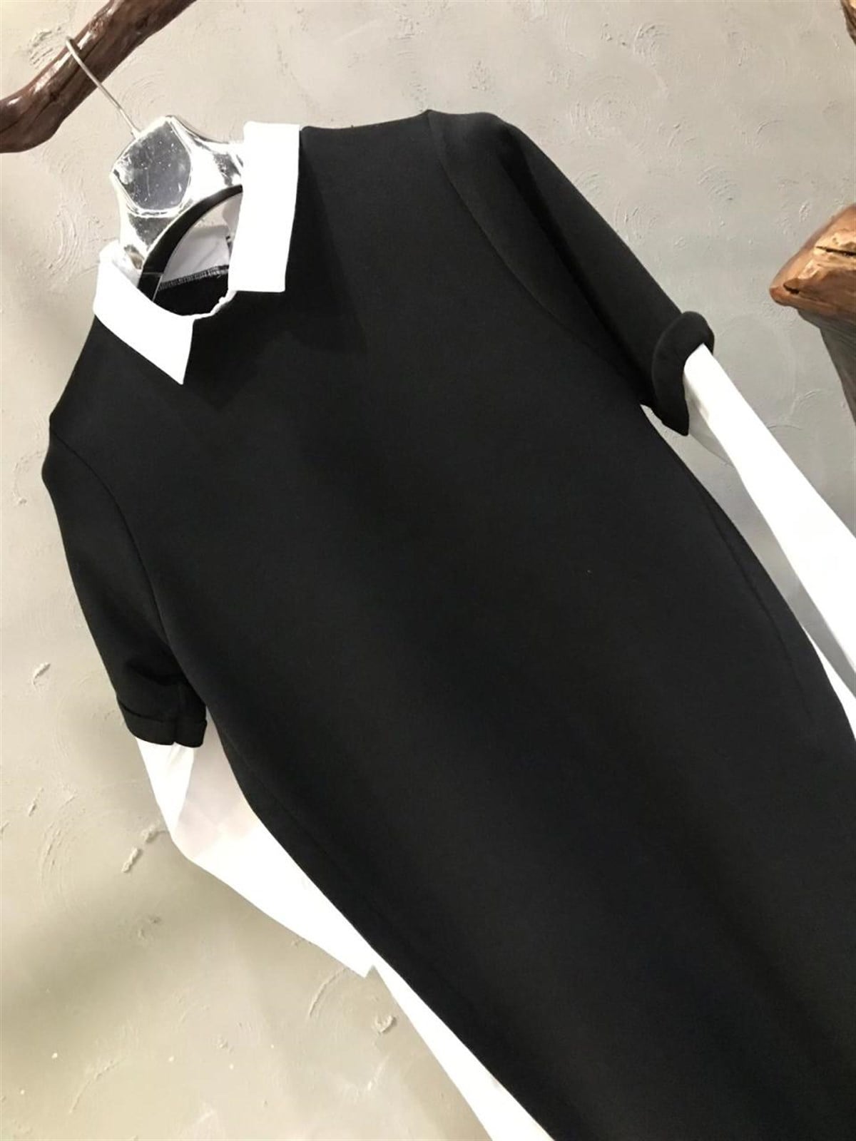Yanları Coton Kumaş Detaylı Sweat Tunik Elbise (SİYAH)