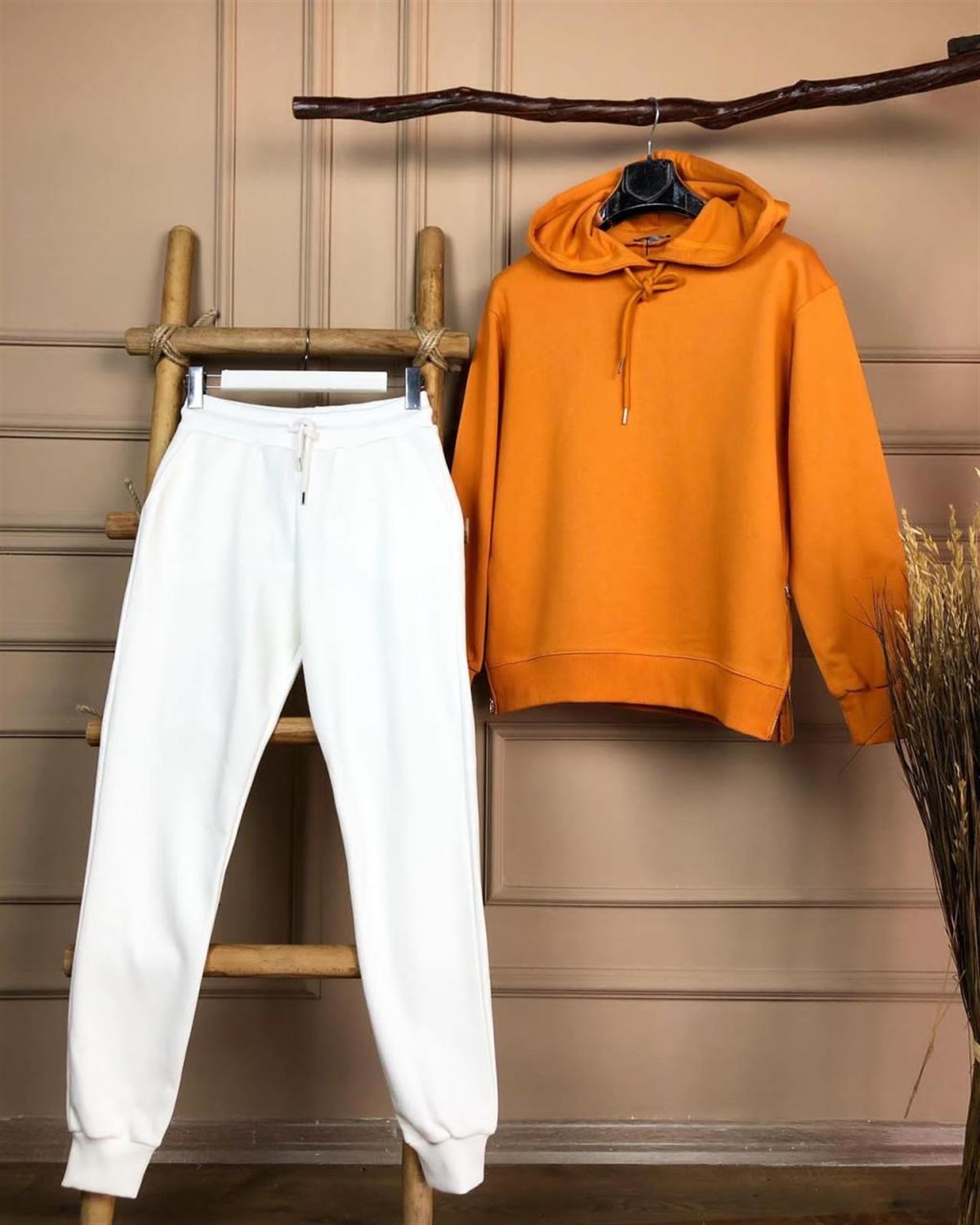 Yanları Fermuarlı Sweatshirt (SİYAH& ORANJ)