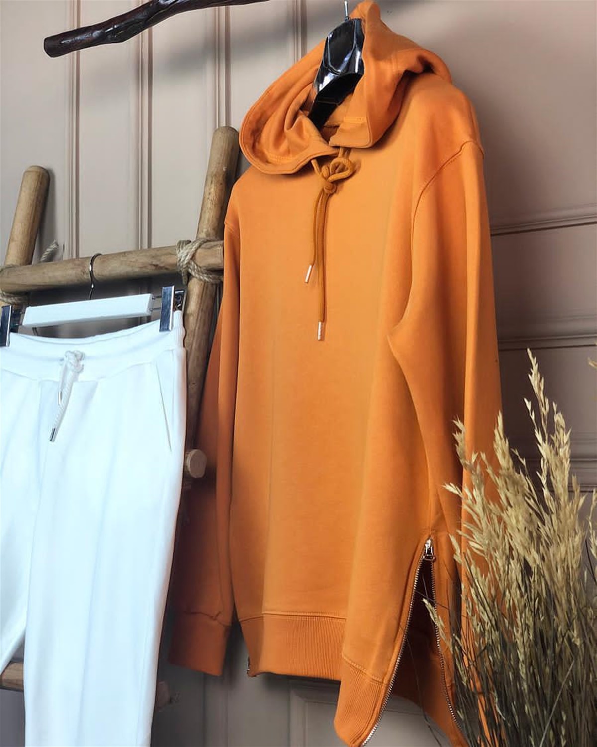 Yanları Fermuarlı Sweatshirt (SİYAH& ORANJ)