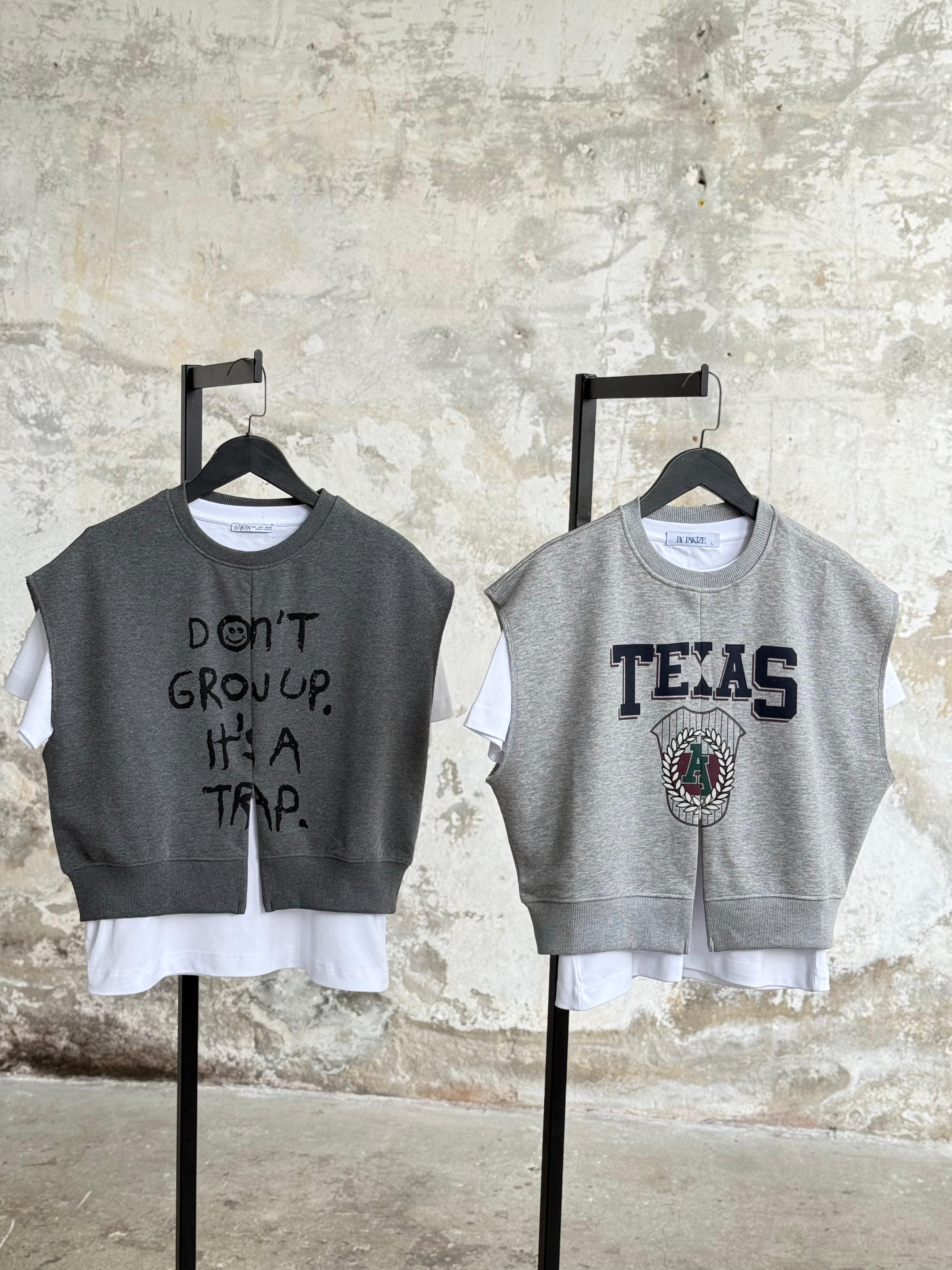 Yazı Baskılı Beli Ribanalı Kolsuz Sweatshirt (Antrasit)