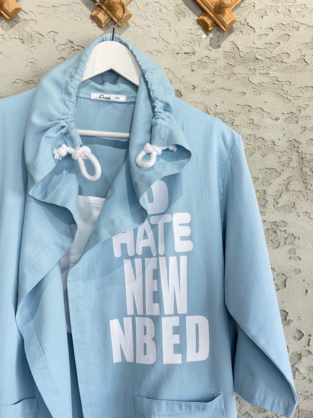 Yazı Baskılı Gabardin Ceket (Bebe Mavisi)