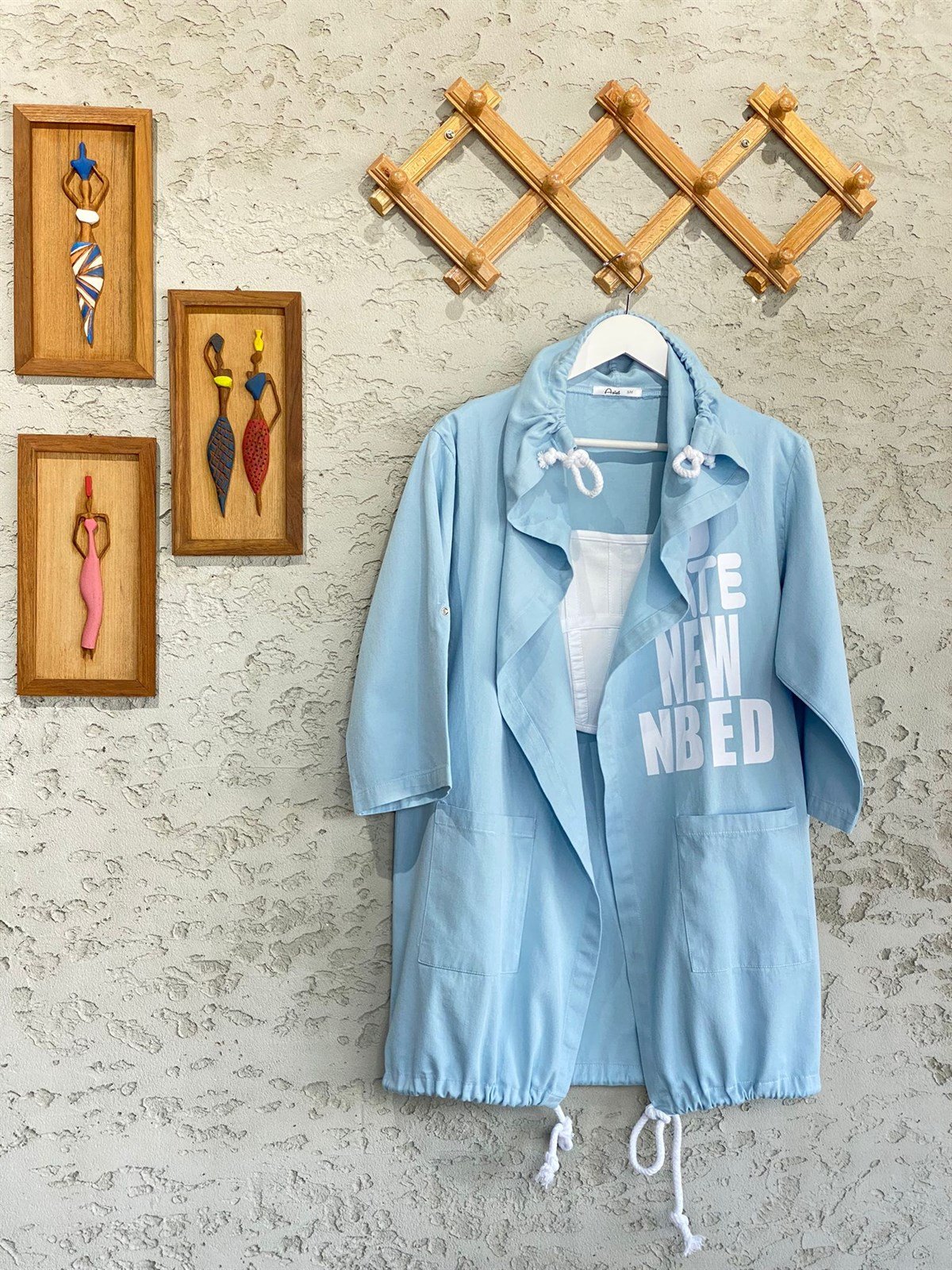 Yazı Baskılı Gabardin Ceket (Bebe Mavisi)