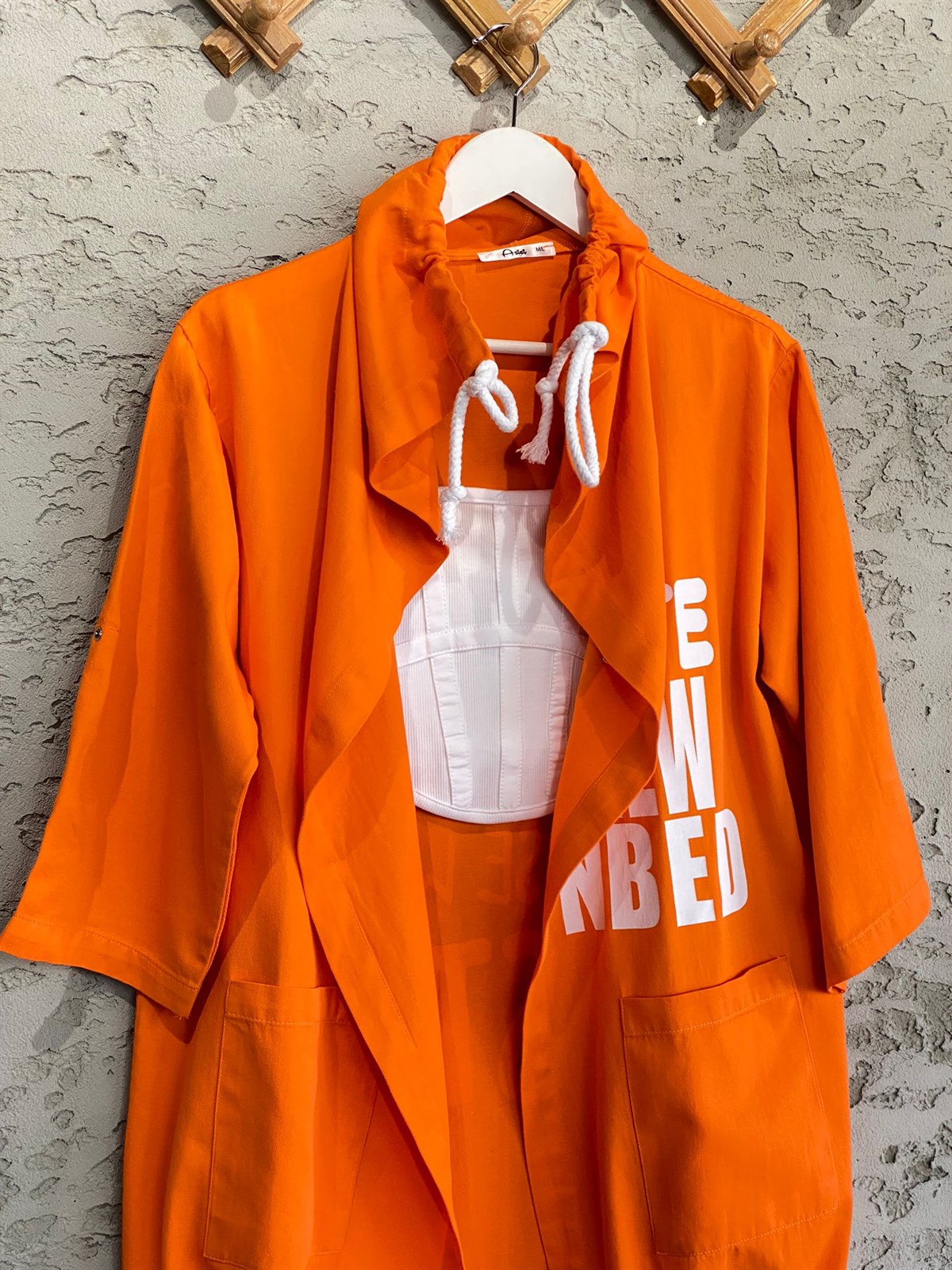Yazı Baskılı Gabardin Ceket (Oranj)