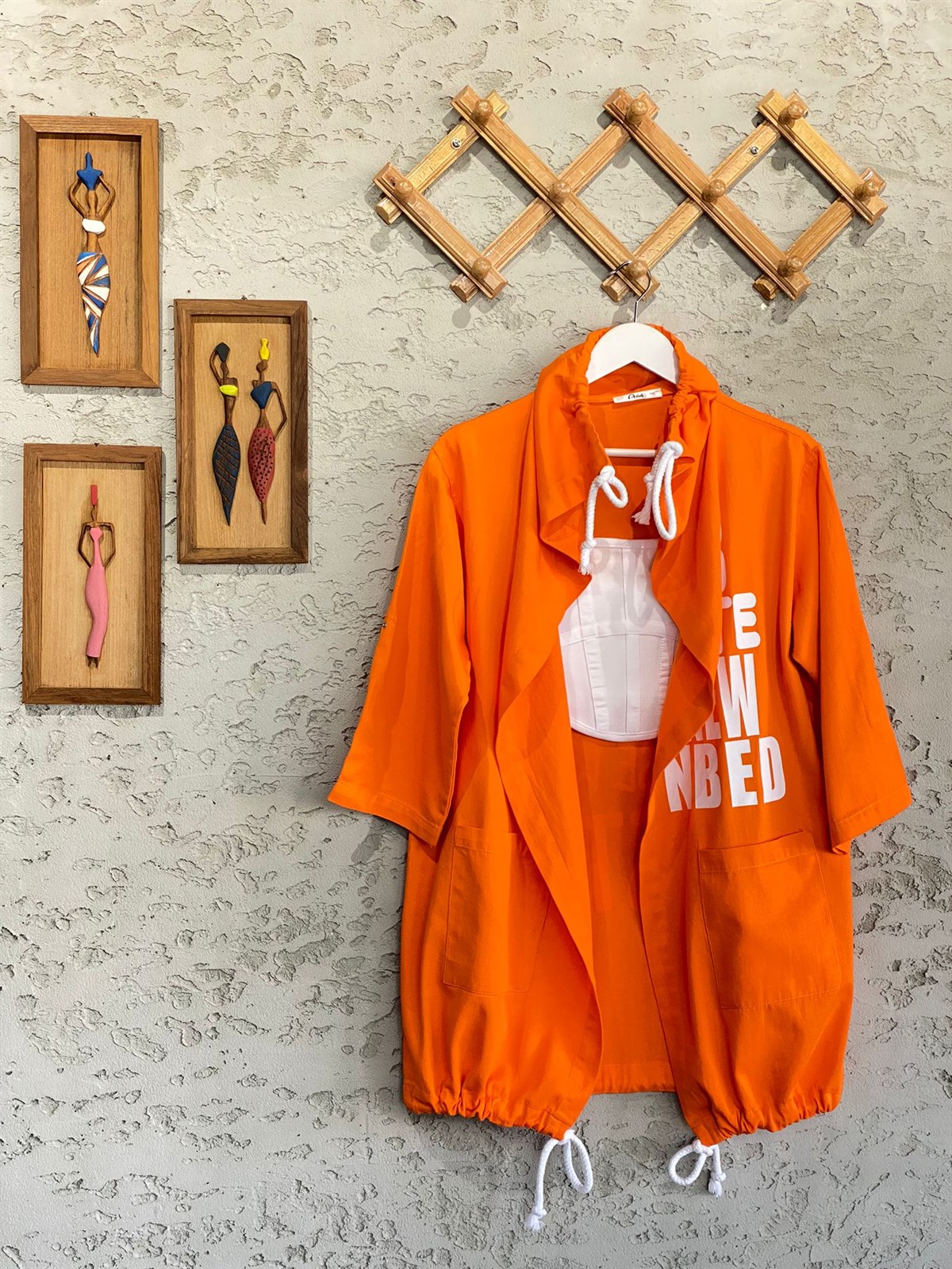 Yazı Baskılı Gabardin Ceket (Oranj)