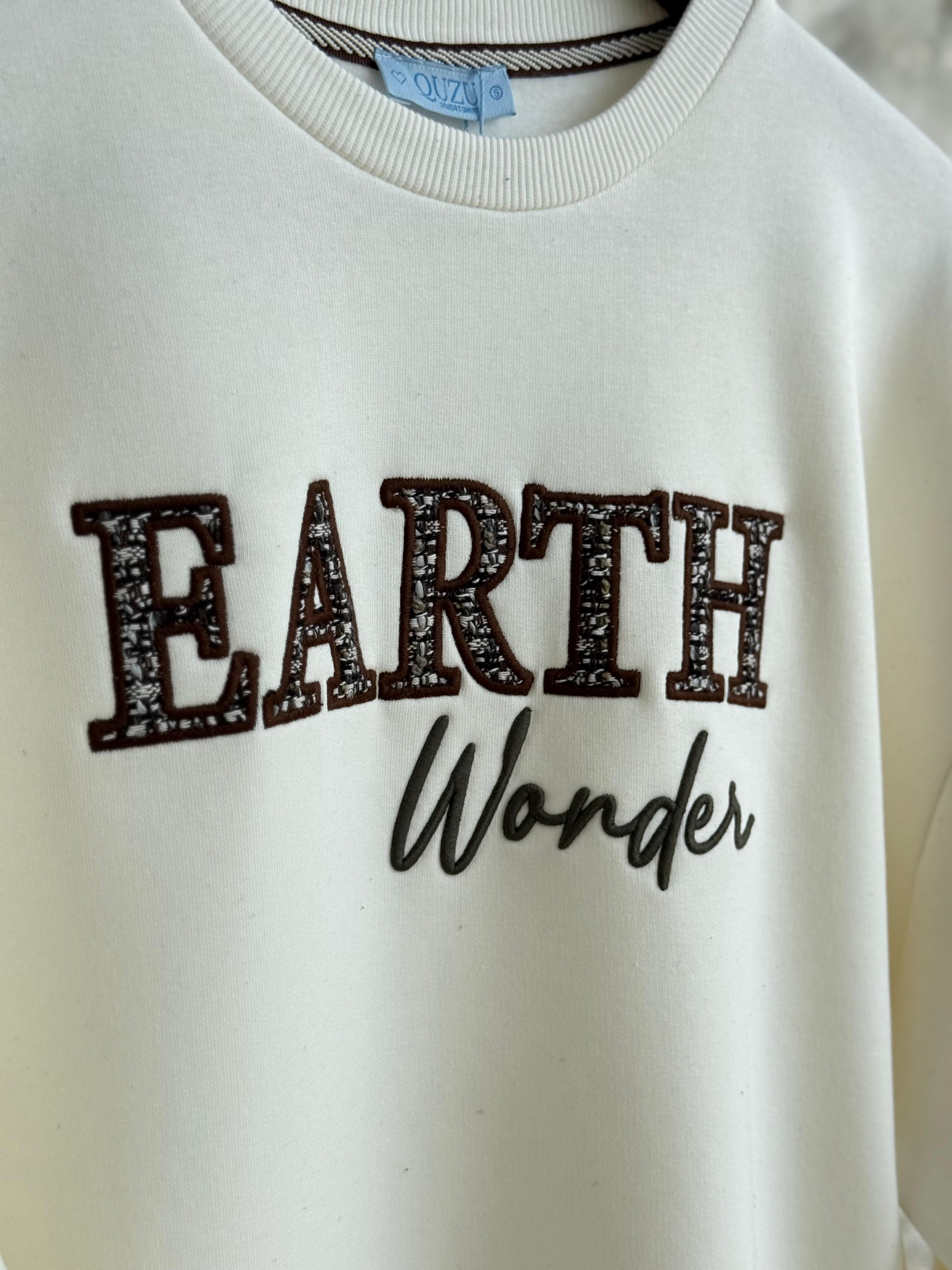 Yazı Baskılı Nakışlı Sweatshirt (Ekru)