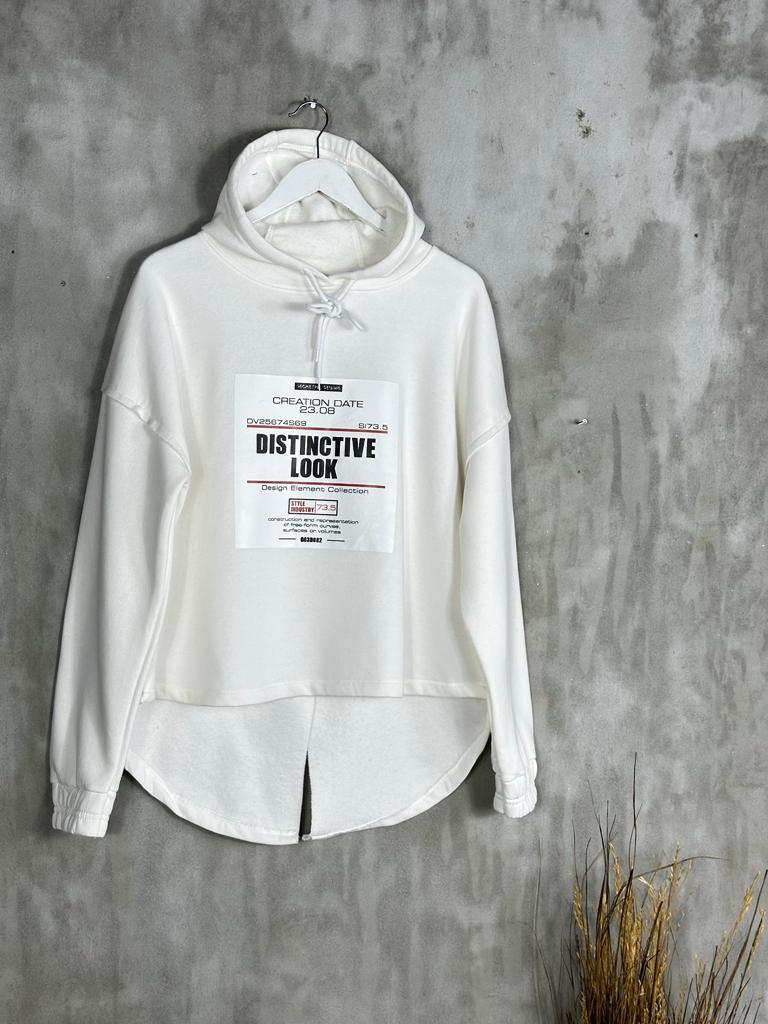 Yazı Baskılı Tasarım Model Kadın Sweat (Beyaz)
