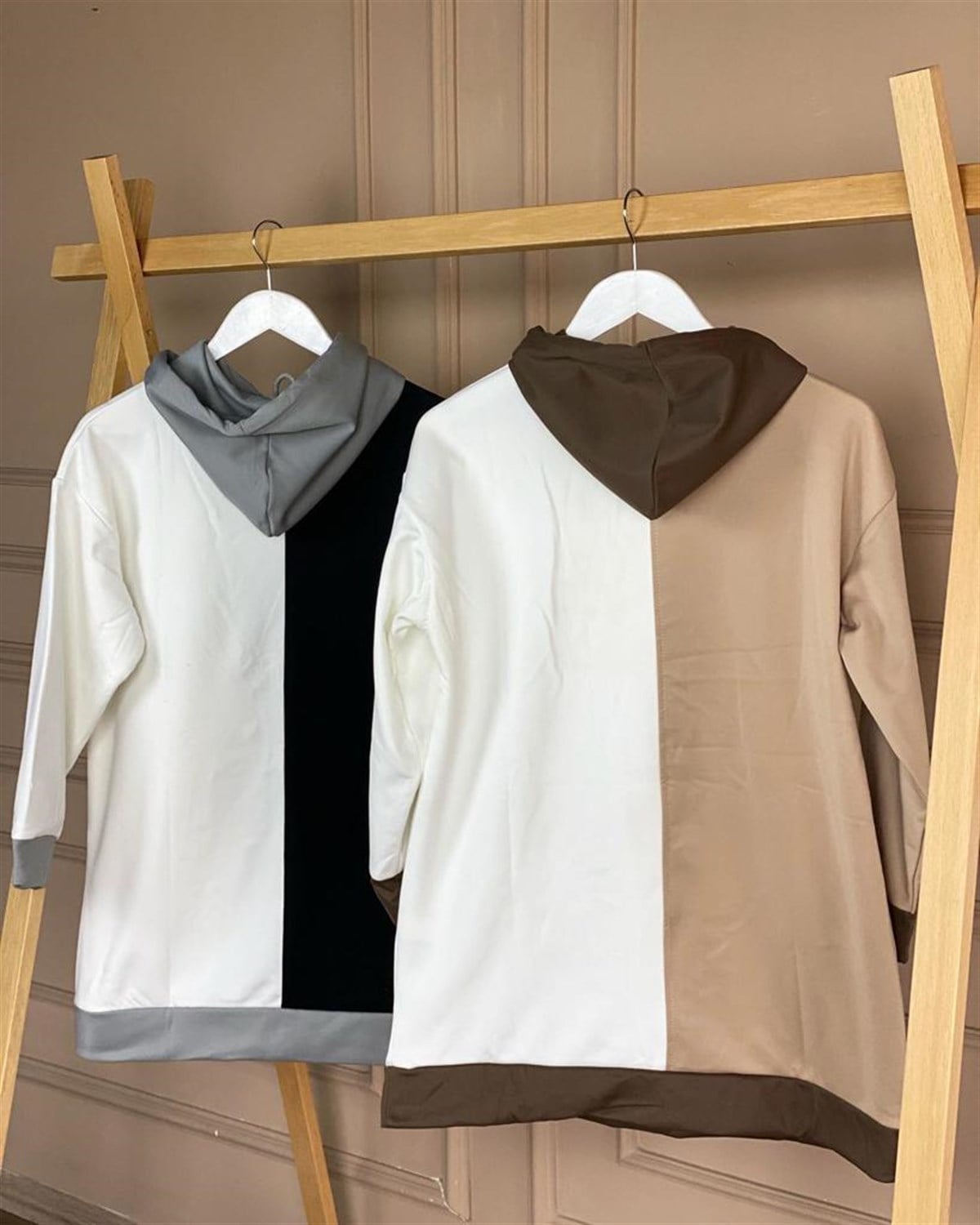 Yazı Detaylı Çift Renk Sweat (Kahve)