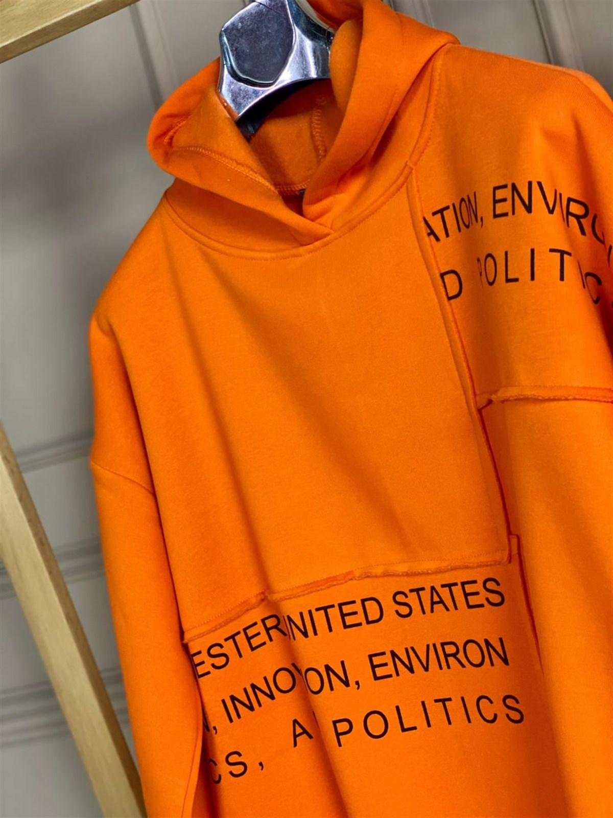 Yazı Detaylı Kapşonlu Turuncu Tunik Sweat