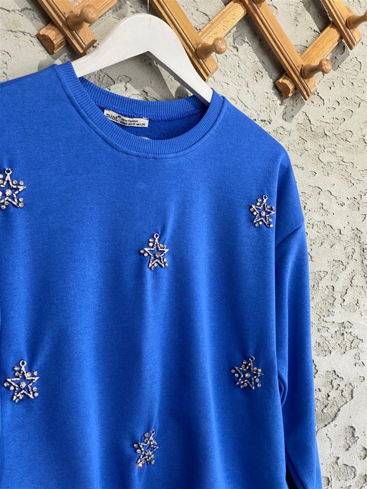 Yıldız Model Kristal Taşlı Sweat (Saks Mavi)
