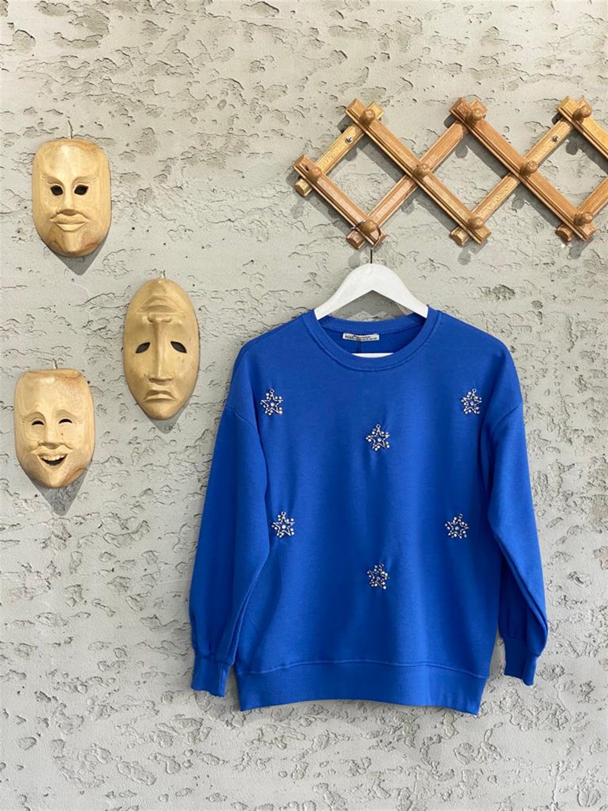 Yıldız Model Kristal Taşlı Sweat (Saks Mavi)