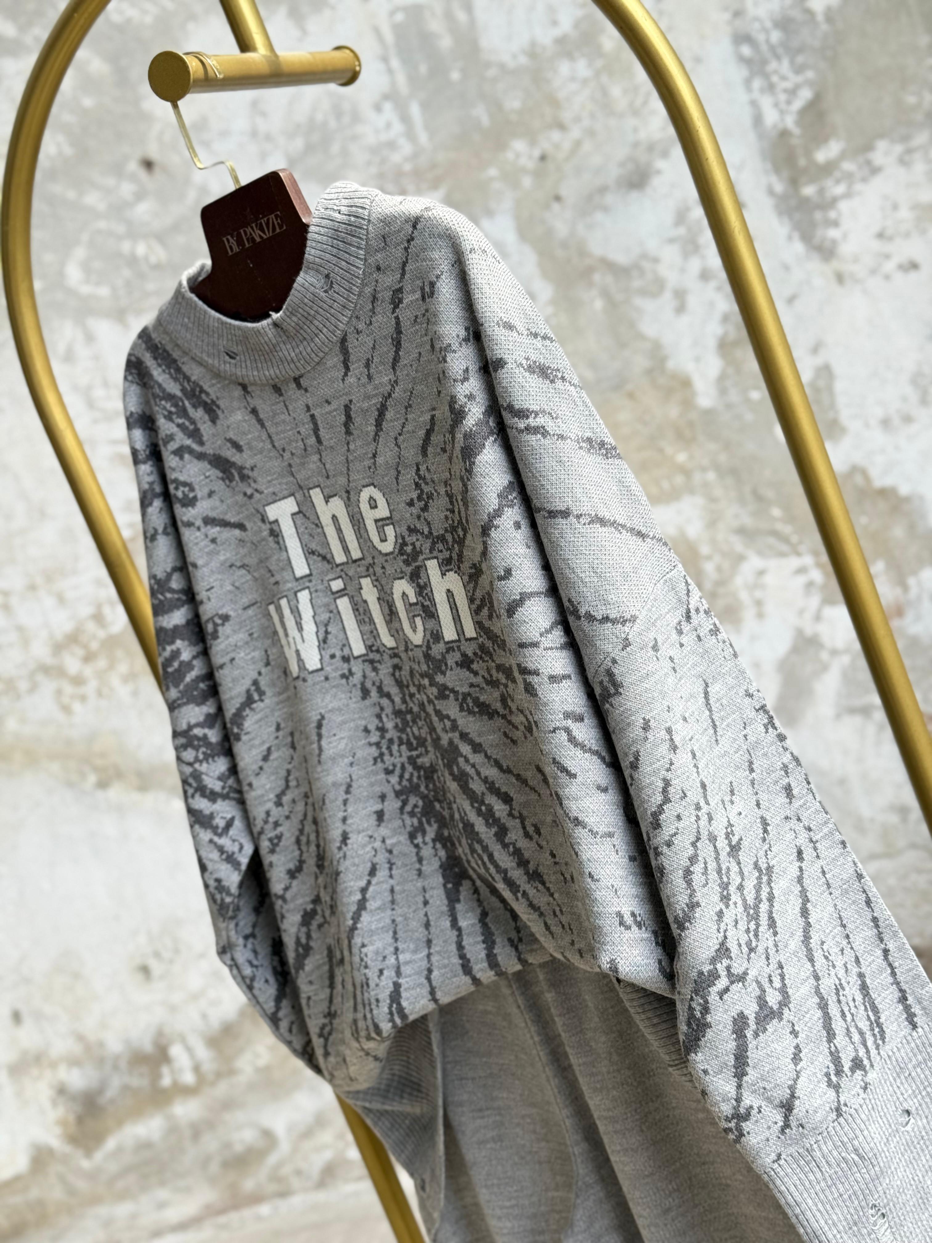 Yırtık Detaylı Oversize Triko Takım (Gri)
