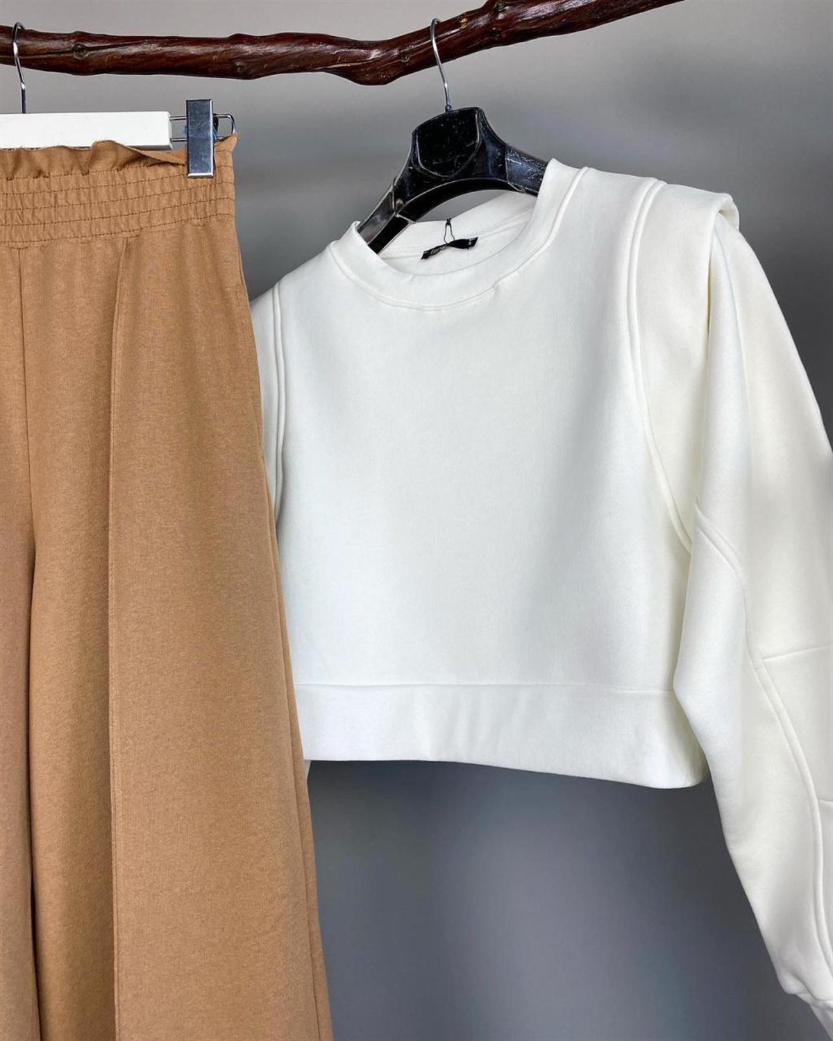 yüksel bel ikişplik kumaş pantolon (camel)