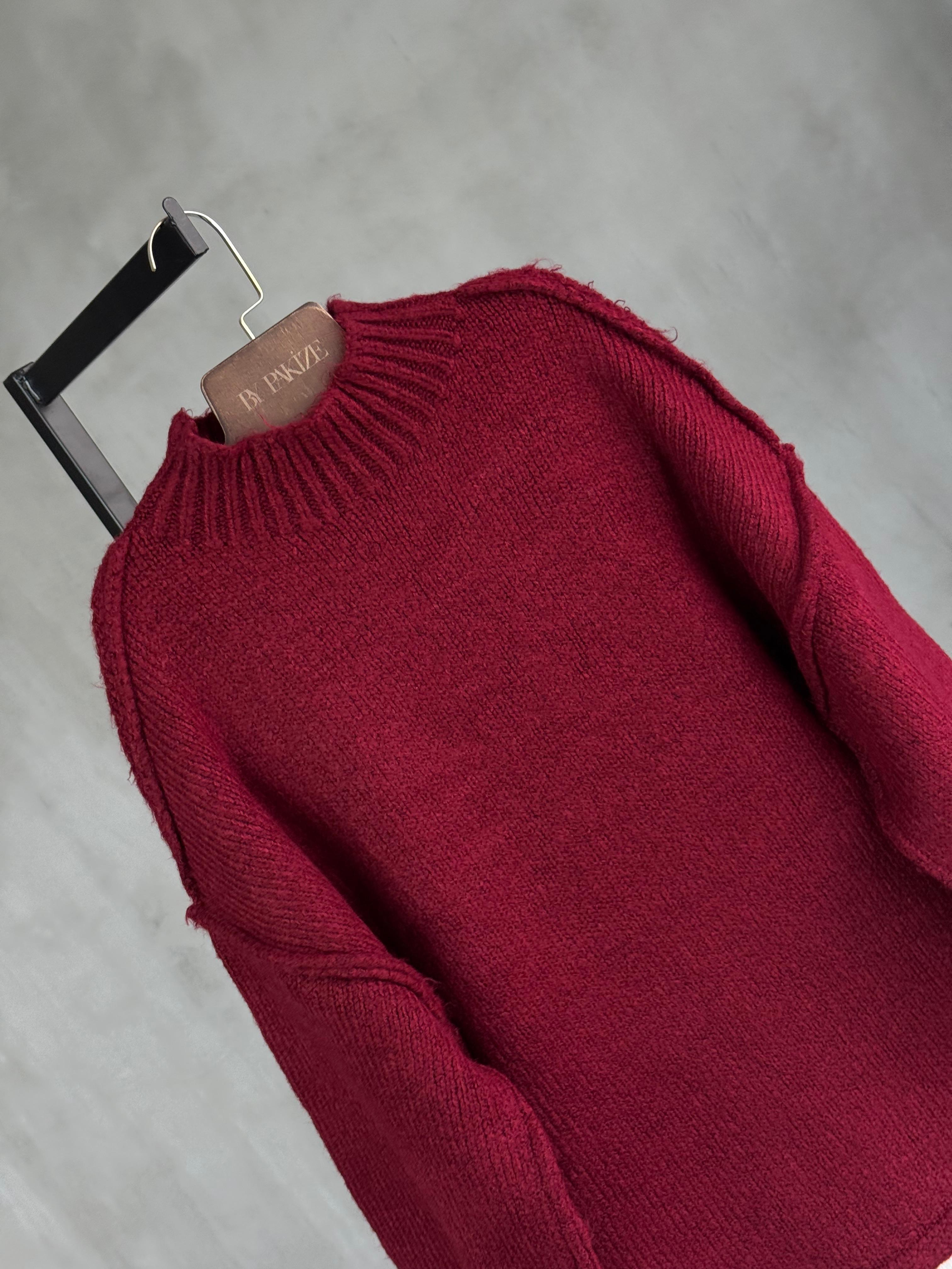 Yumoş Dış Dikişli Oversize Kazak (Bordo)